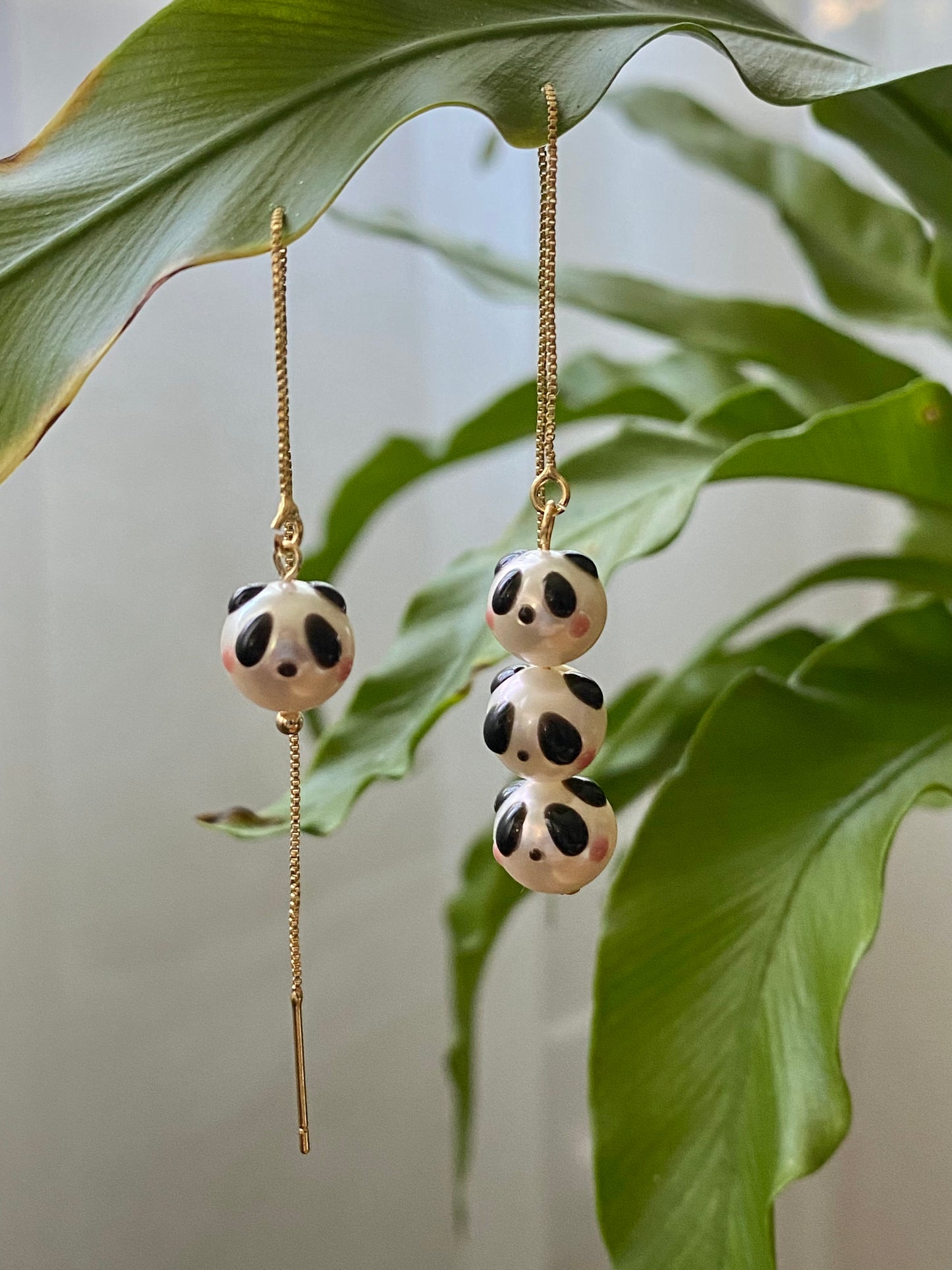 super cute Natural freshwater pearls panda painting drop dangle earrings,gift for her