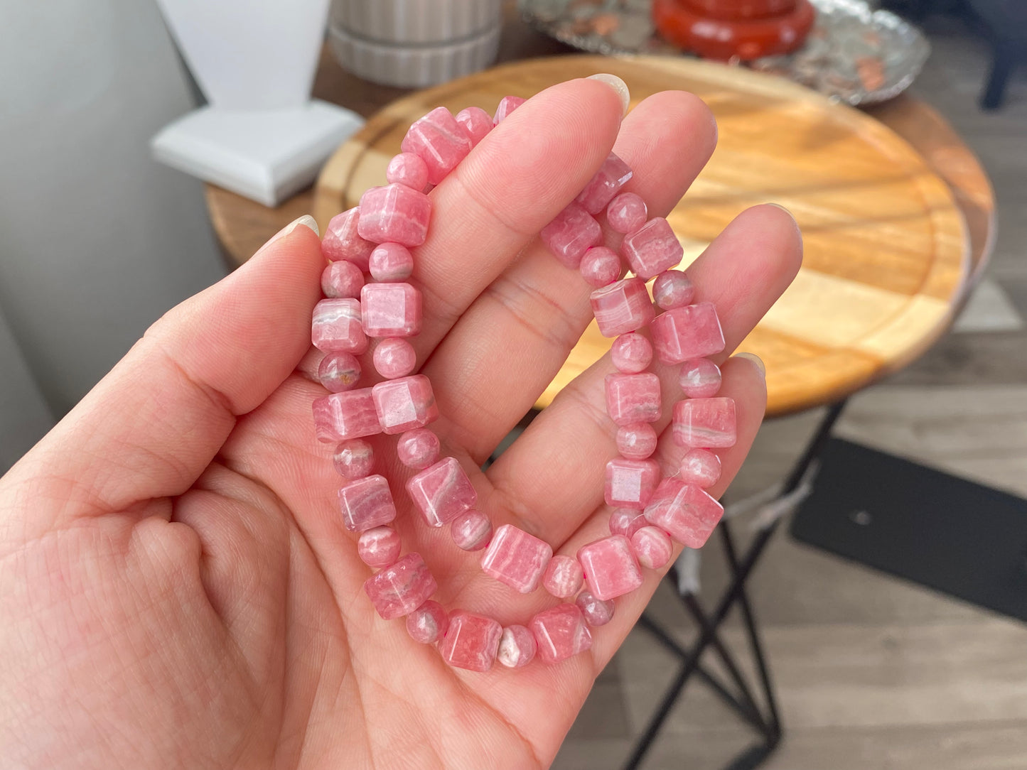 AAAA grade natural Rhodochrosite square pork belly bead bracelet handmade