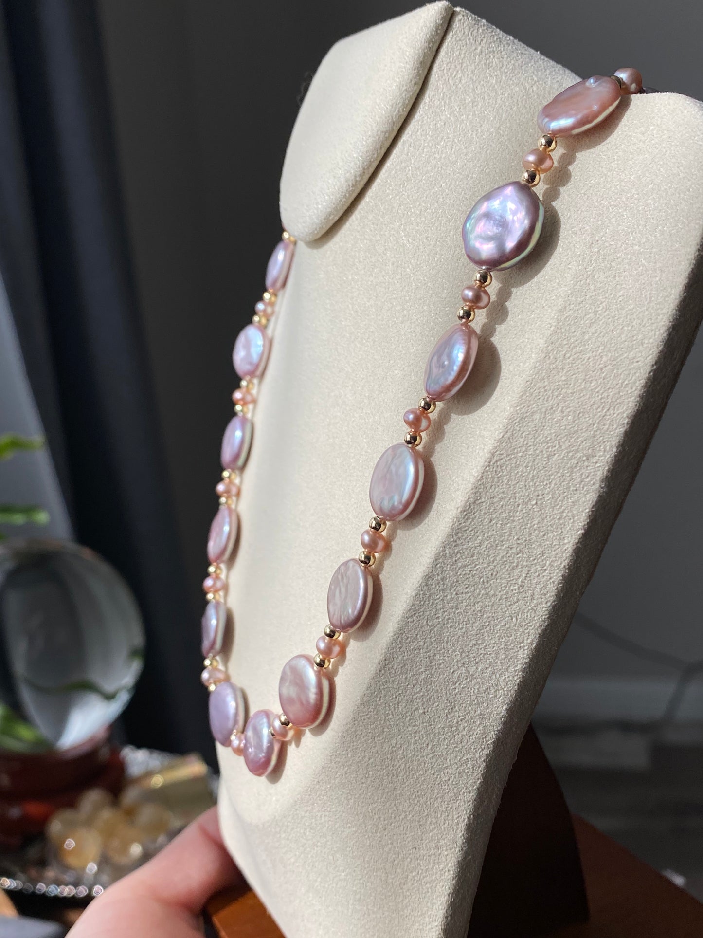 Natural freshwater pearls,baroque metal purple pink cookie shape round button  multiple use Necklace,handmade necklace