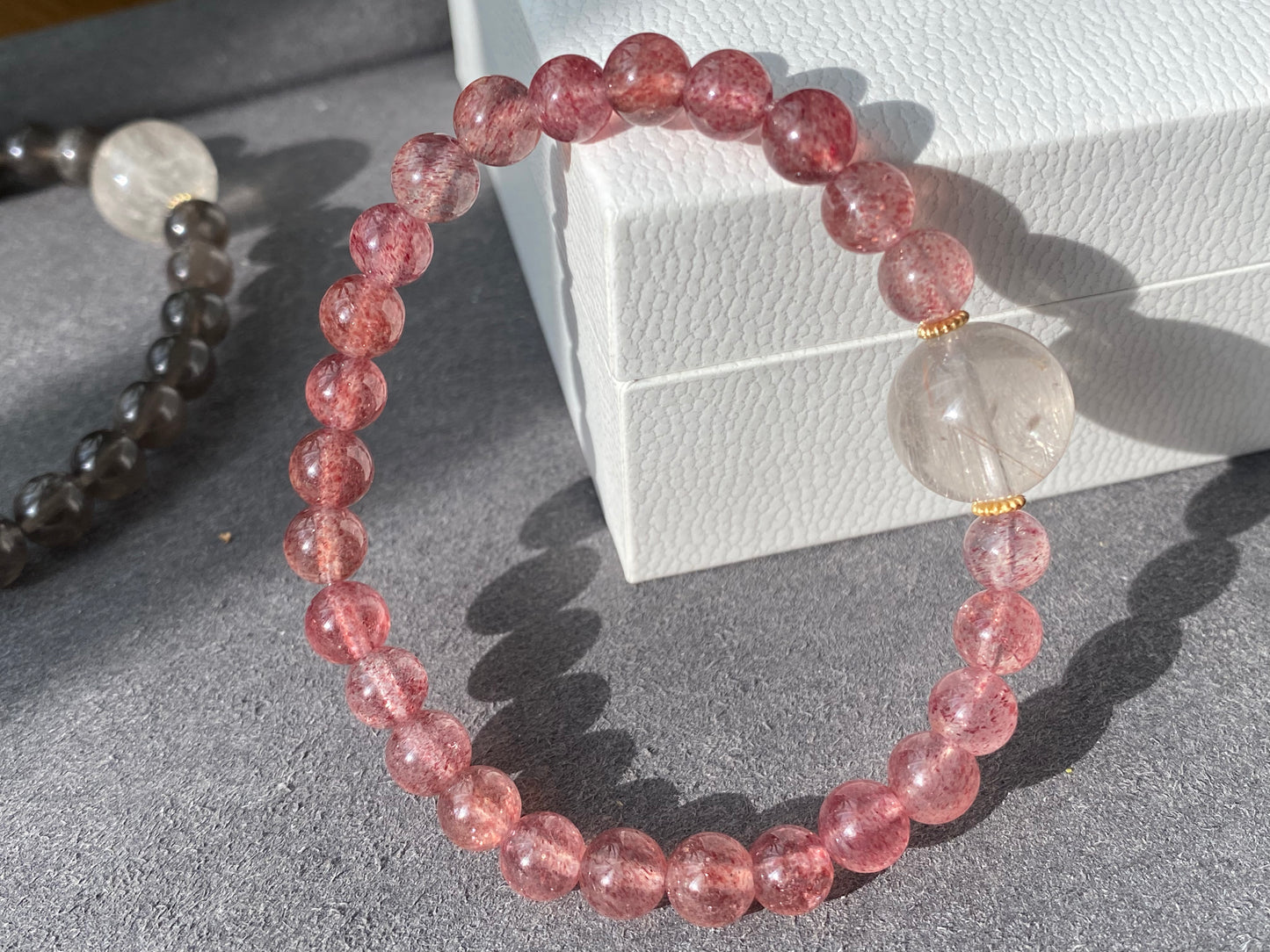 “Love Surround”Natural Tourmaline,Cordierite,Iolite,Aquamarine,Strawberry quartz,Citrine,Rutilated Quartz,Kunzite Couples Bracelet,Valentine's Day Gift