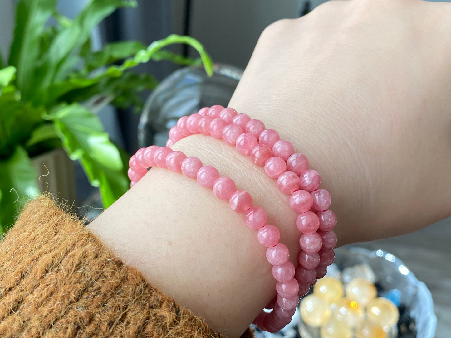 Top High Grade Ice Rhodochrosite,Less white more clear Rainbow cat eye fire smooth round Bracelet