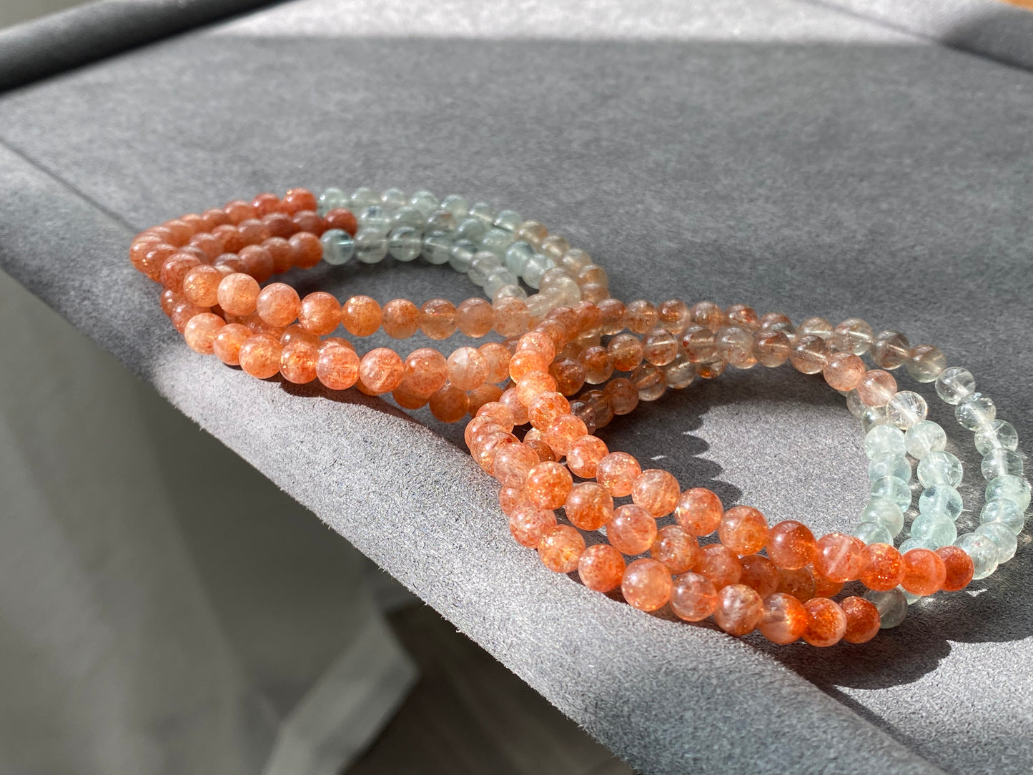 AAAAA Grade Natural Sunstone Gradual change Color super shinning illuminate Fire three layer Bead Bracelet Necklace 5mm,6mm