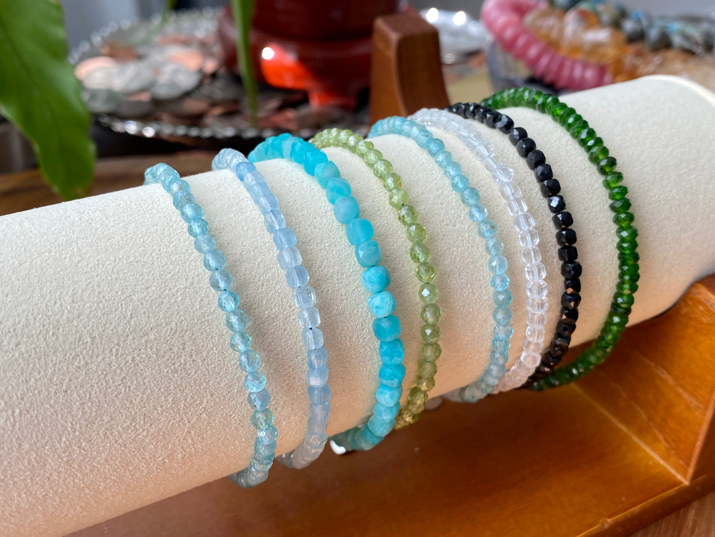 $20 FOR 2 Natural Gemstone Faceted, Blue Apatite,Aquamarine,prehnite,white crystal, Black spinel, Diopside Bracelet, Bridesmaid Gifts