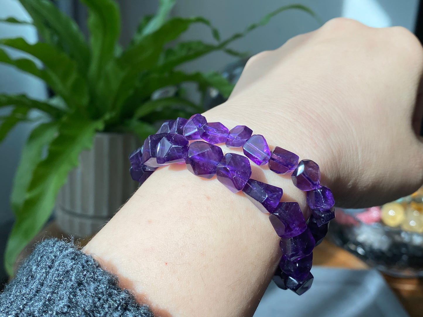 Rare Natural Hight Grade Dark Purple Amethyst,Deep purple Irregular Nugget Bead Bracelet