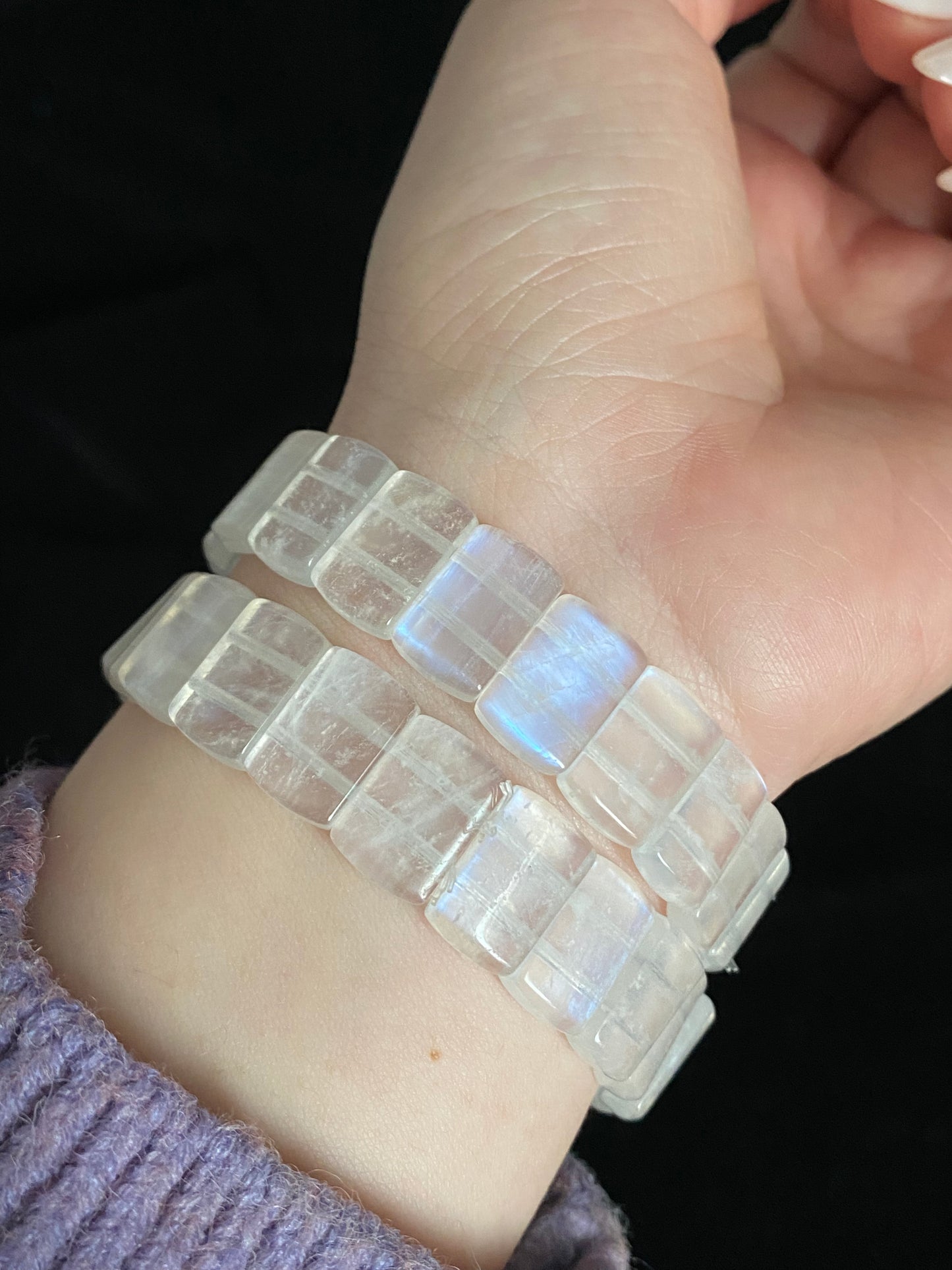 Natural Sri Lanka Moonstone super strong blue Fire illuminate rectangle Bangle bracelet, gift for her,anniversary gift