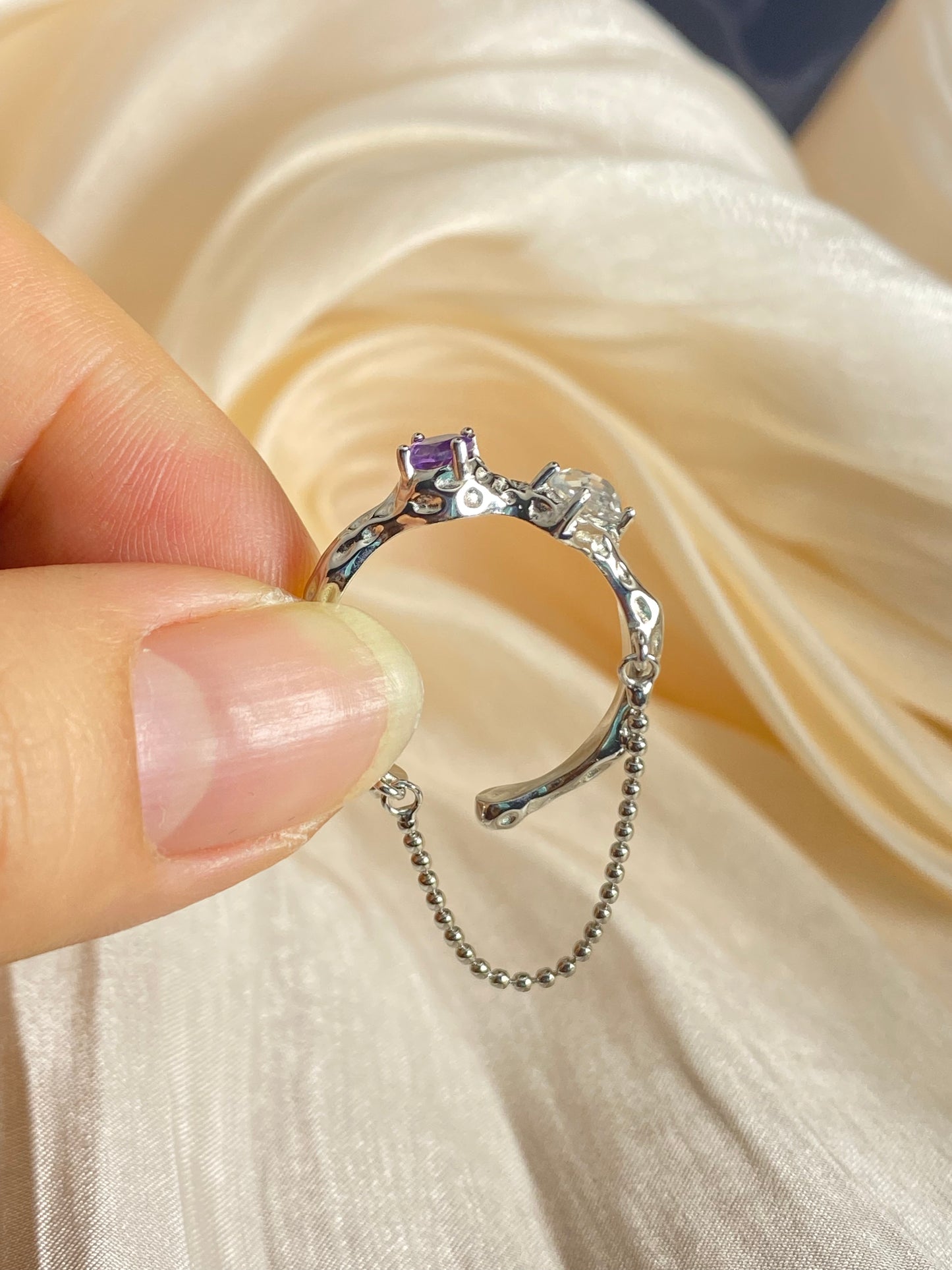 Special design Natural clear purple Tanzanite sterling silver open ring adjustable ring