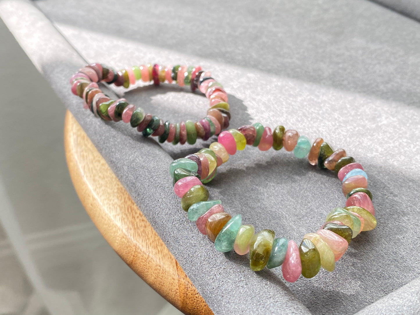 Natural watermelon Multi-color Raw puffy Tourmaline rock Gemstone  Bead Bracelet ,gift for her