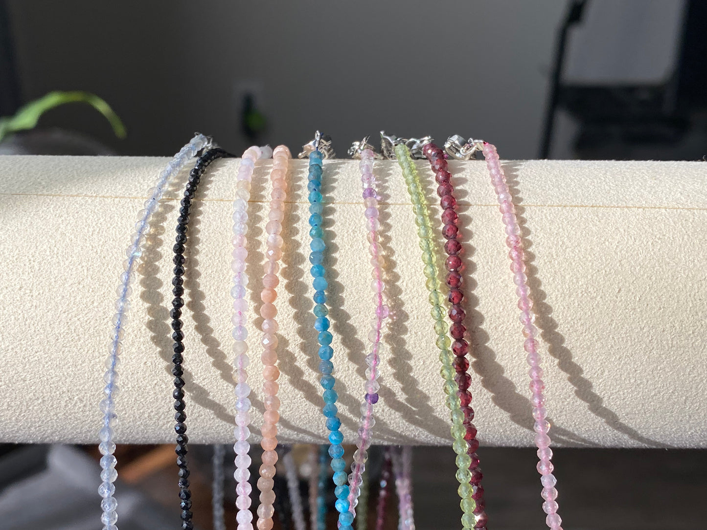 2mm+ $20 for 2 Natural Faceted gemstone,Moonstone,strawberry Quartz,Garnet,sunstone,Peridot,Tourmaline,Fluorite，Blue Apatite，Morganite Double Wrap Bracelet, Chocker Necklace