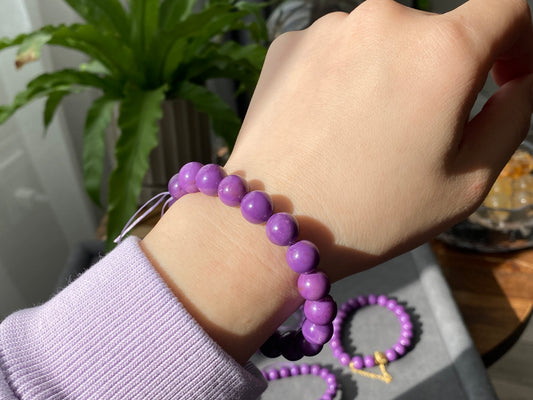 7MM,8MM,10MM AAAA+ Natural Purple Mica,Phosphosiderite Beaded Bracelet Deep Purple