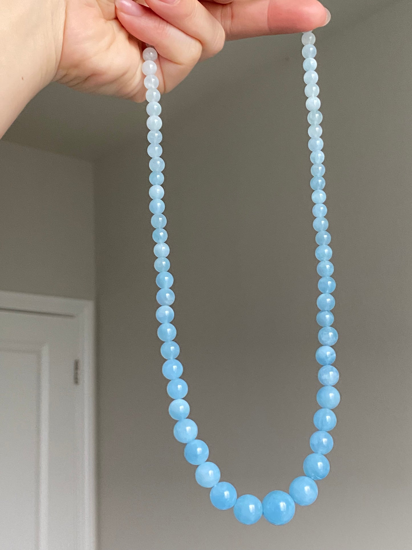 Natural Aquamarine Ocean Blue sky blue gradient Mixed size Bead Healing Crystal Necklace 5-13MM,gift for her