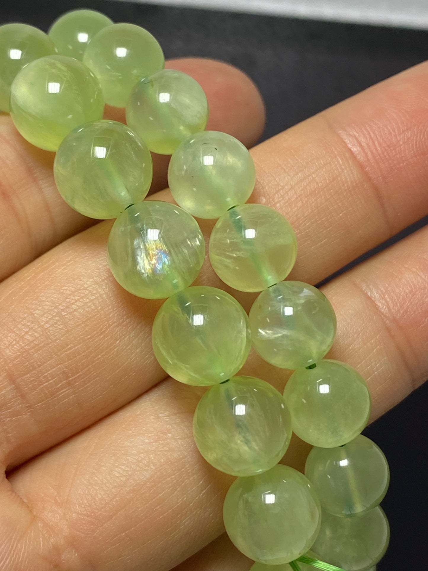 Top grade clear grape crystal Prehnite 7mm 9mm+ 10mm+ bead bracelet smooth round