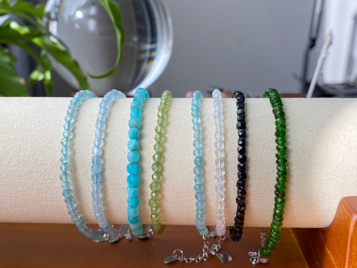 $20 FOR 2 Natural Gemstone Faceted, Blue Apatite,Aquamarine,prehnite,white crystal, Black spinel, Diopside Bracelet, Bridesmaid Gifts