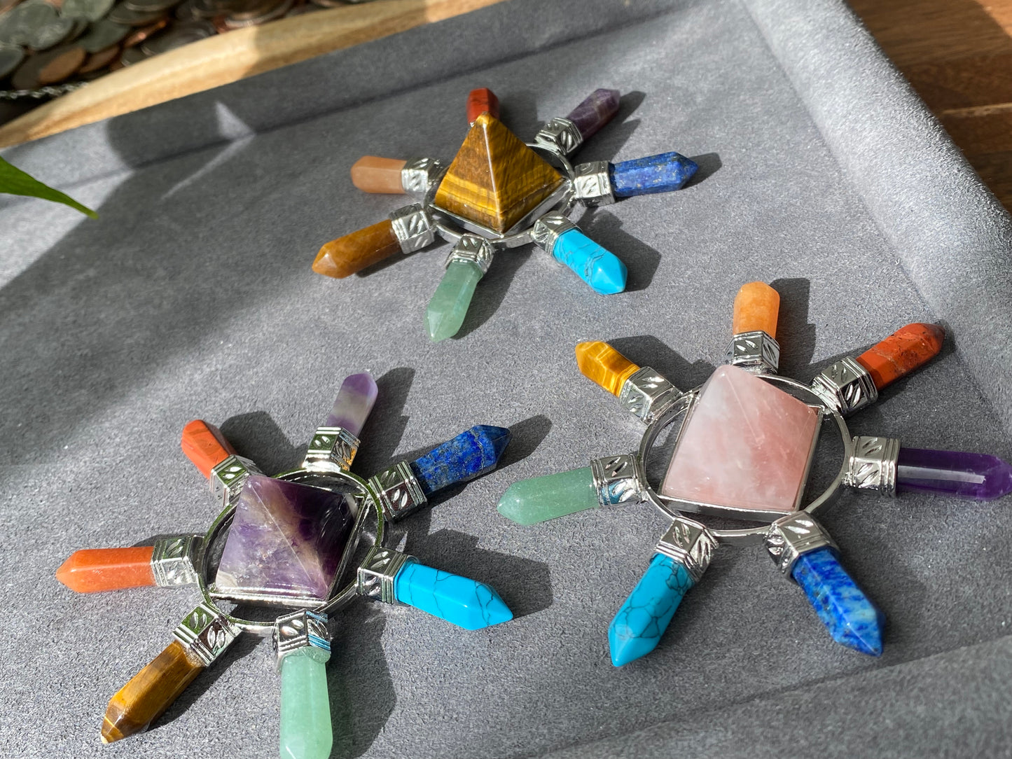 Energy Generator with seven kind Quartz, Tiger eye,Turquoise,Amethyst gemstone Orgonite  Pyramid Reiki Chakra Healing Gift,EMF Protection