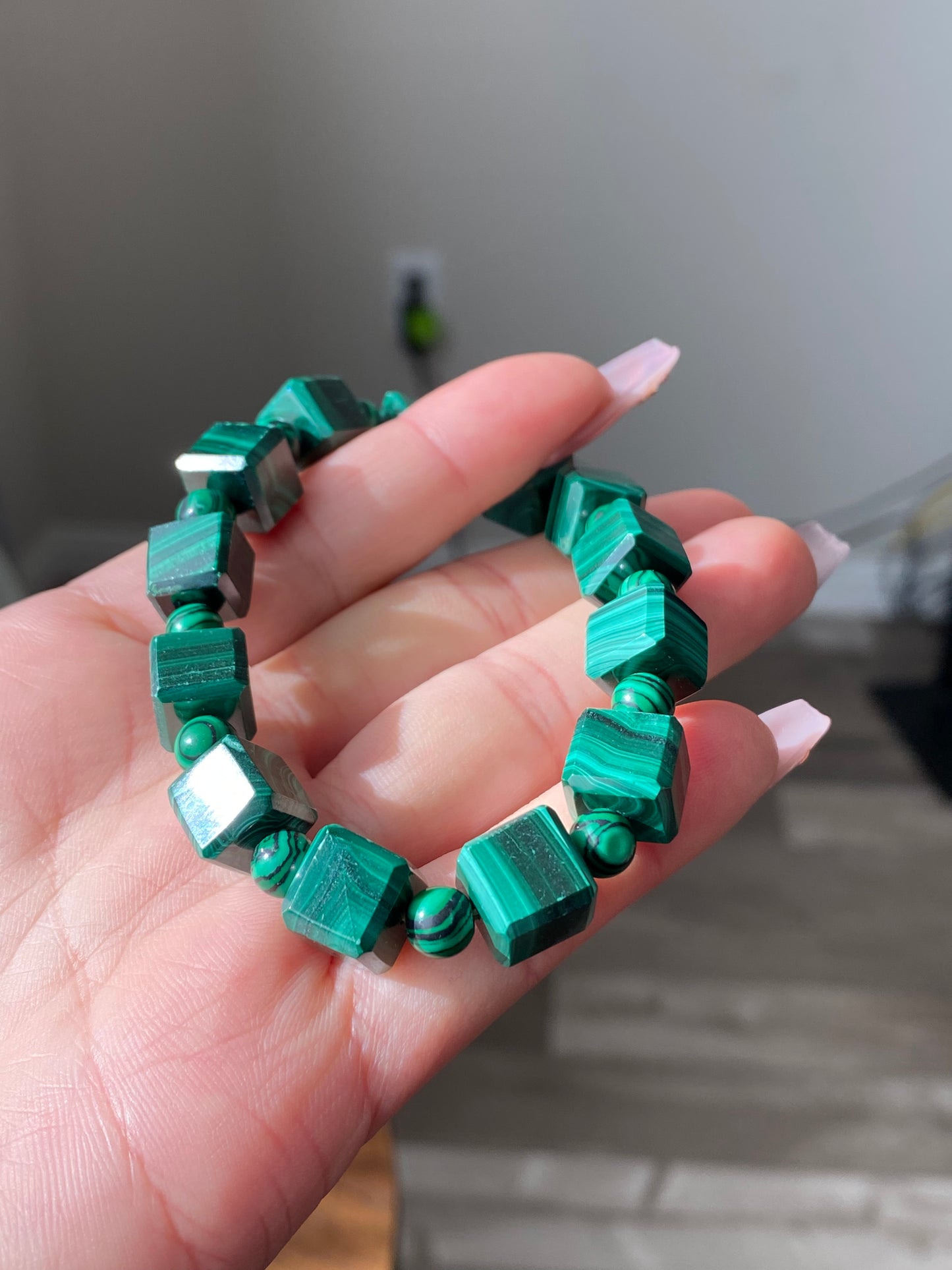 natural sugar cube square shape Inner Peace Malachite bracelet gift for everyone,handmade bracelet