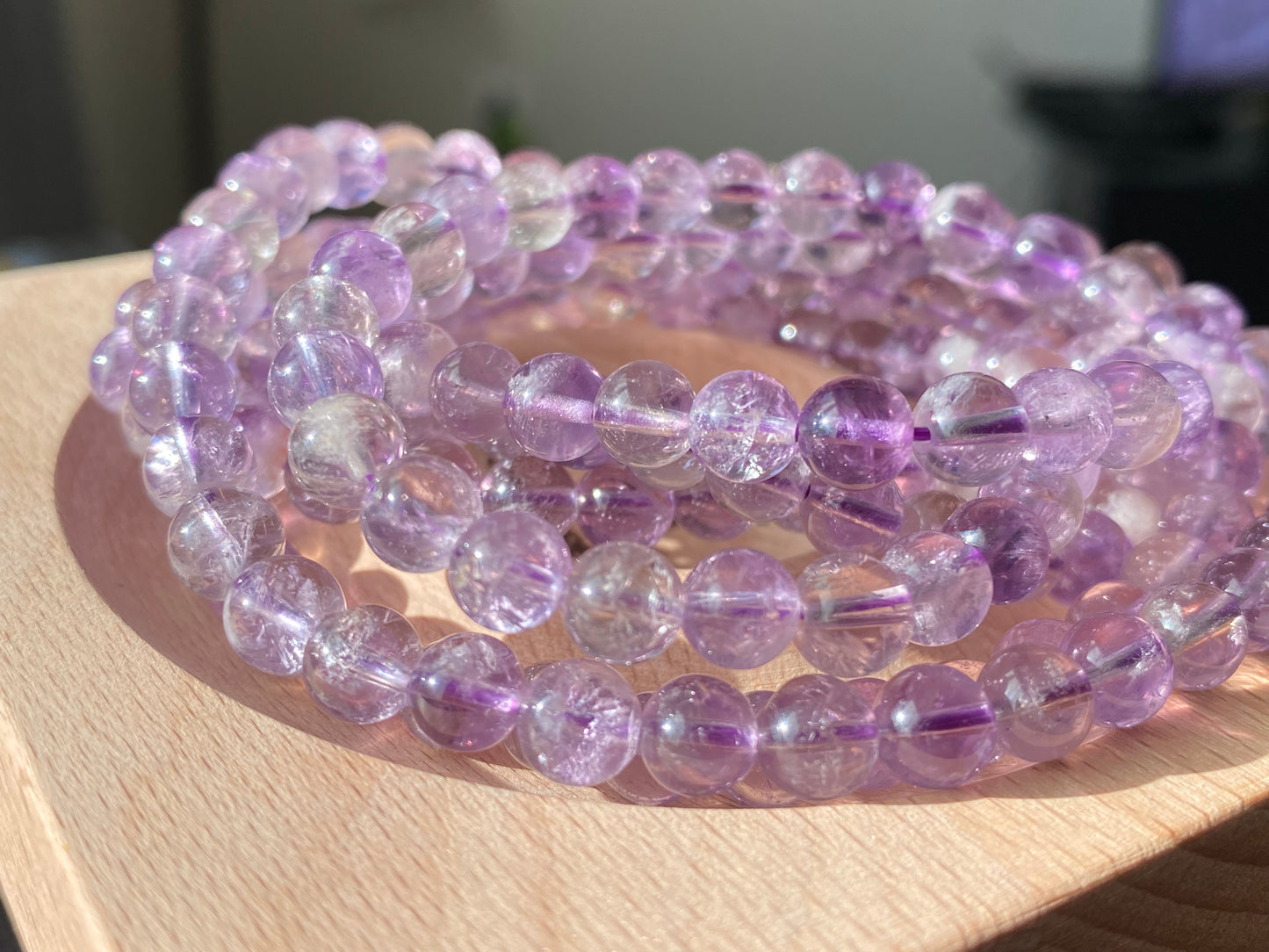 AAAA Grade Natural Purple Quartz Rutilated Rainbow shinning Round bead Bracelet Necklace 6mm