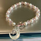 Love with Crescent Moon Rose Quartz freshwater pearls faceted clear quartz handmade bracelet, gift for her,Valentine gift