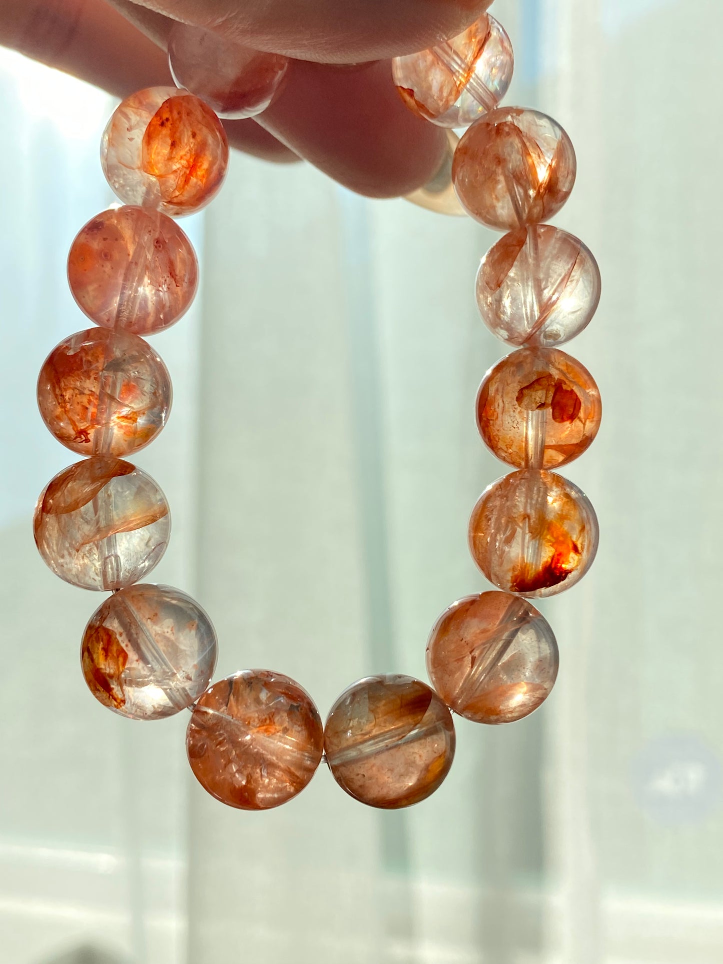 Natural High Clear Grade Super Gorgeous Koi Carp Fire Quartz,Hematoid Quartz Rainbow Flash Bracelet 13mm