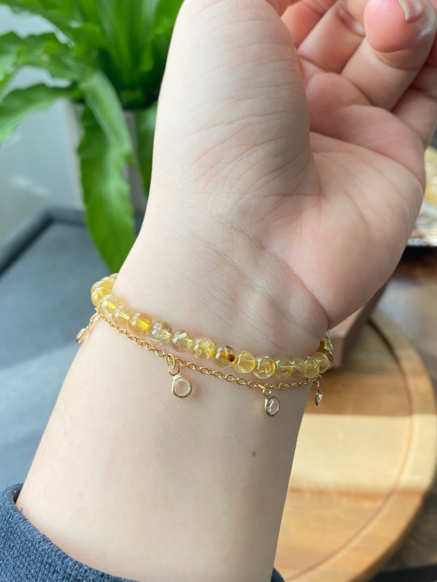 wealthy and Protect Natural Gold Titanium crystal,Golden Rutilated Quartz, 14K gold filled zircon crystal double wrap Bracelet, Valentine's gift