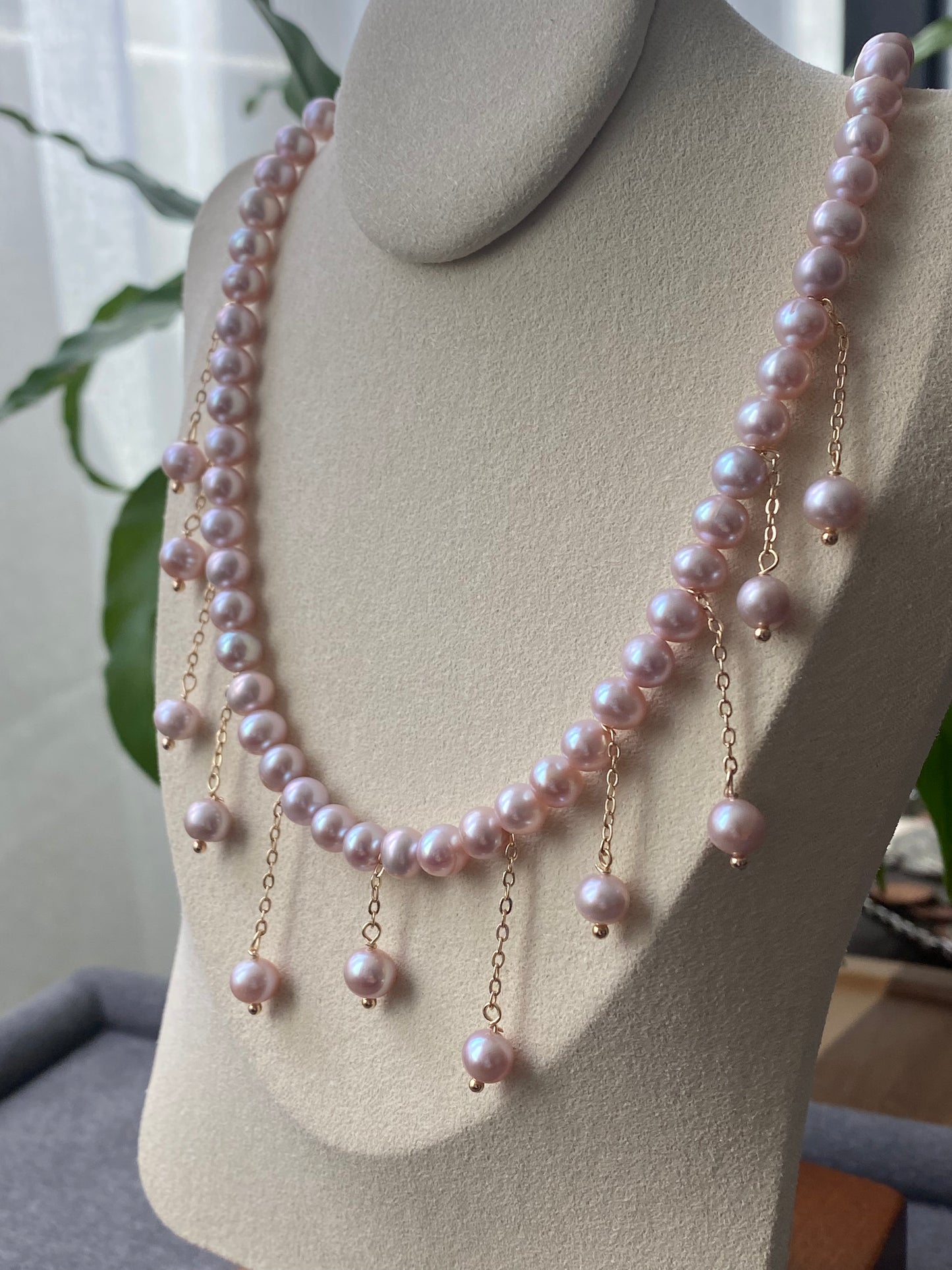 Natural freshwater pearls lavender pink dangle drop choker necklace,handmade necklace,wedding gift,Bridesmaid Gifts