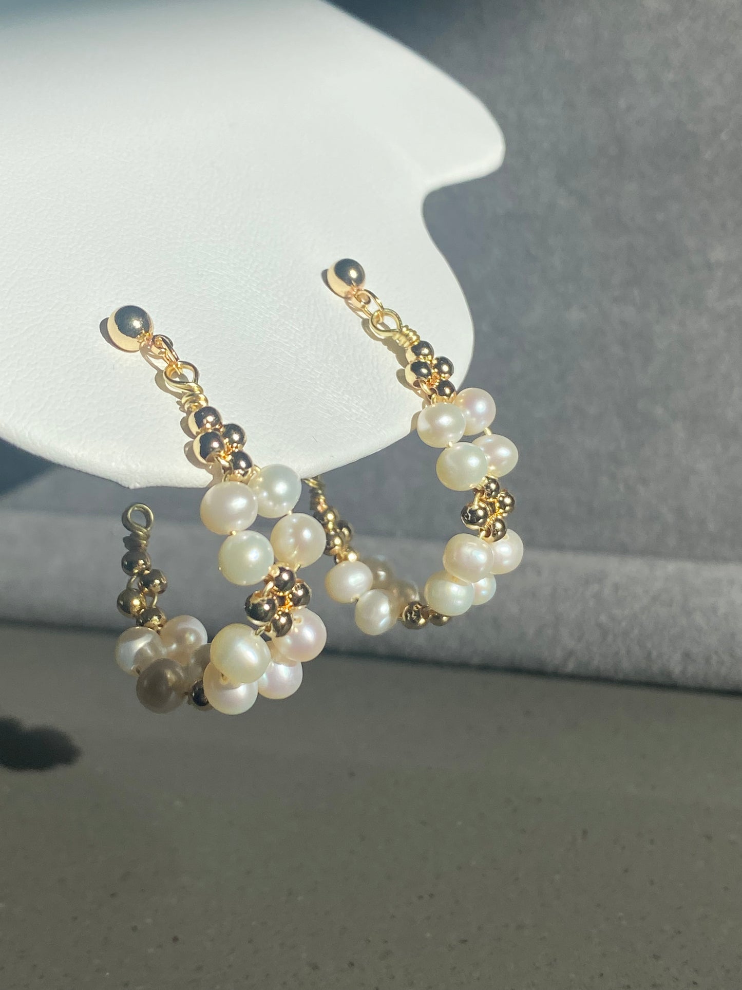 Natural Fresh water Pearls 14k gold filled wire pearl hoop princess earrings