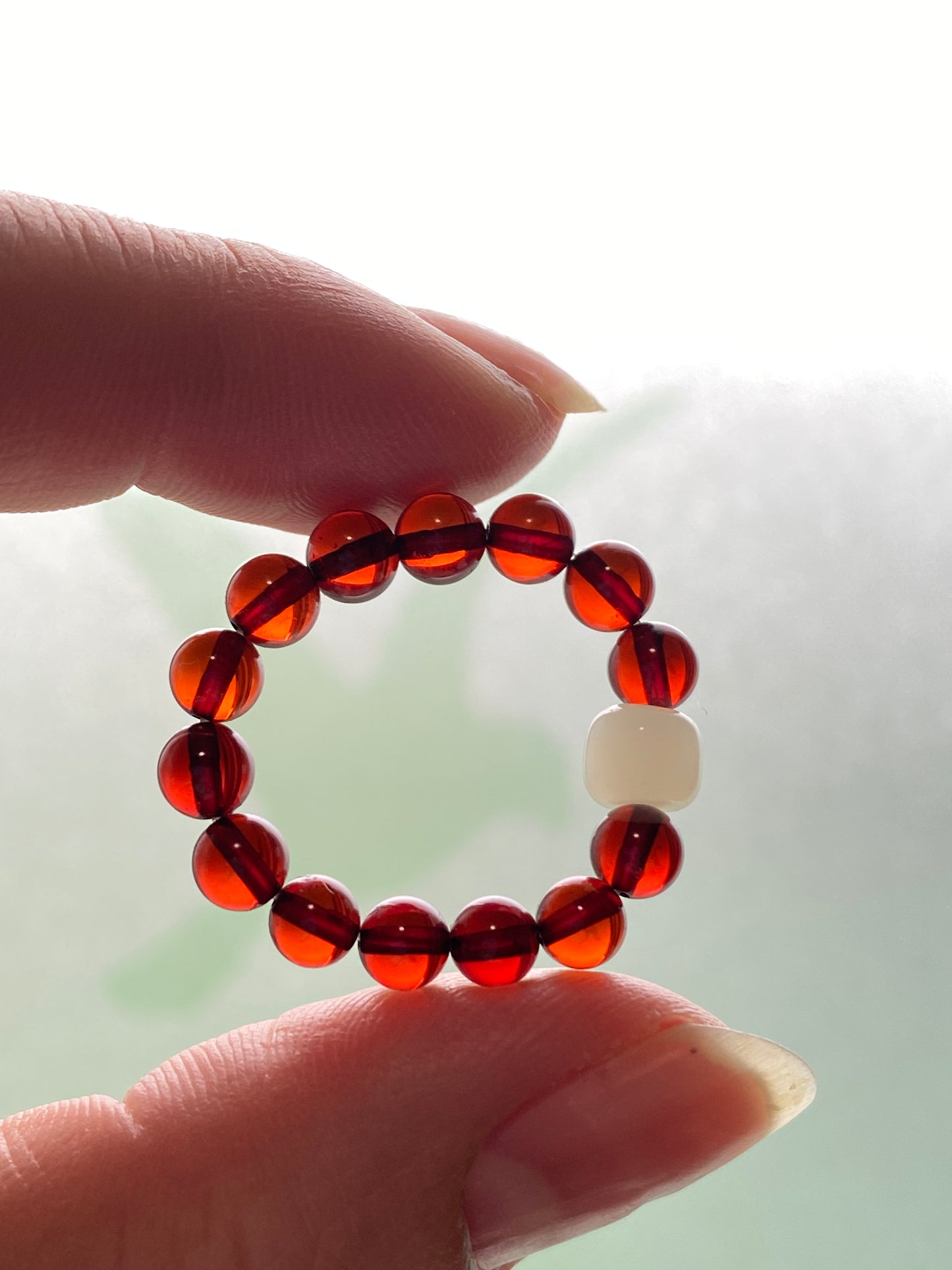 Natural Myanmar Blood amber with Hetian Jade bead elegant handmade ring,gift for her,gift for him