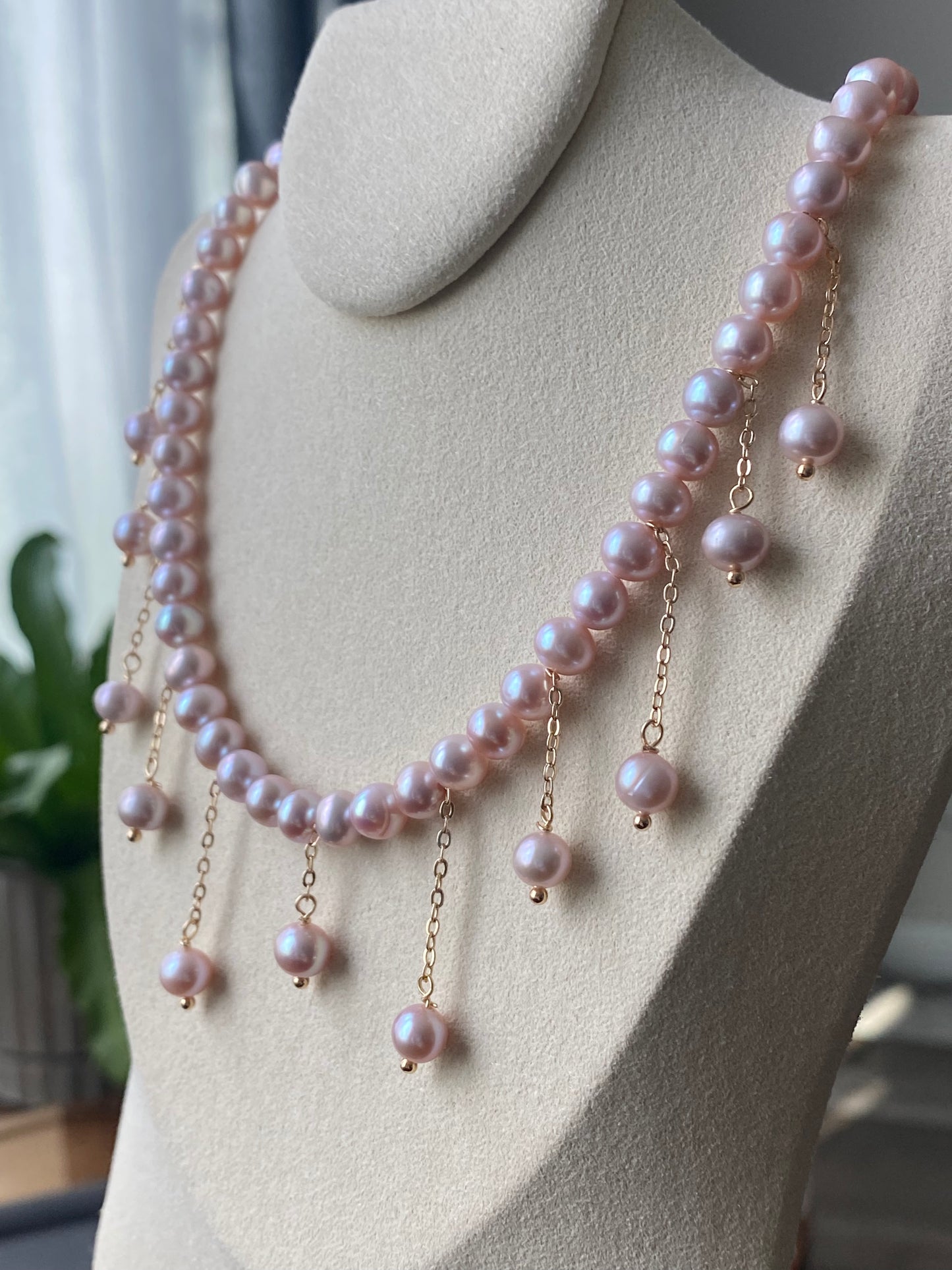 Natural freshwater pearls lavender pink dangle drop choker necklace,handmade necklace,wedding gift,Bridesmaid Gifts