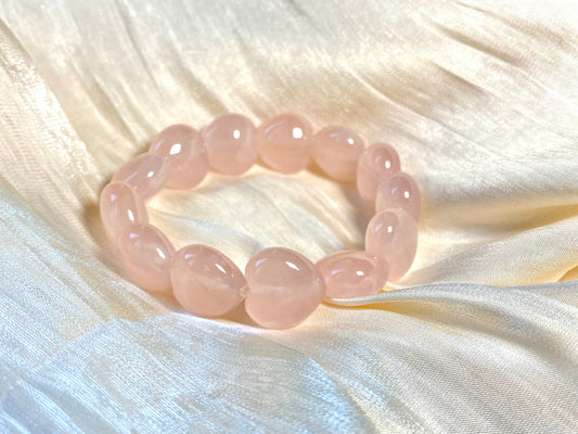 AAA high quality Rose quartz puffy heart shape bracelet bead grapefruit pink