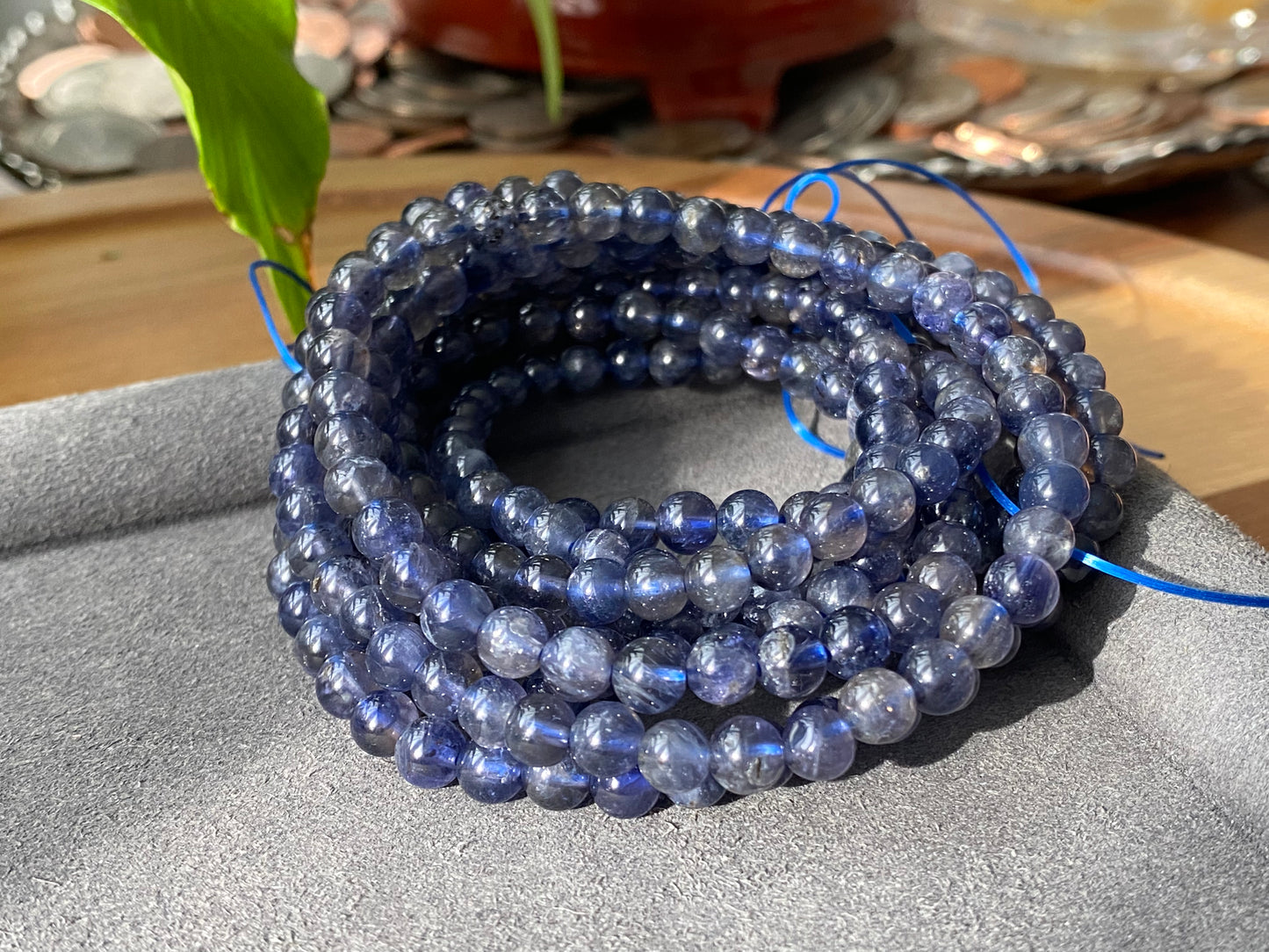 Natural Genuine Cordierite Iolite Round Bead Bracelet for Men Women Meditation Weight lose Gemstone