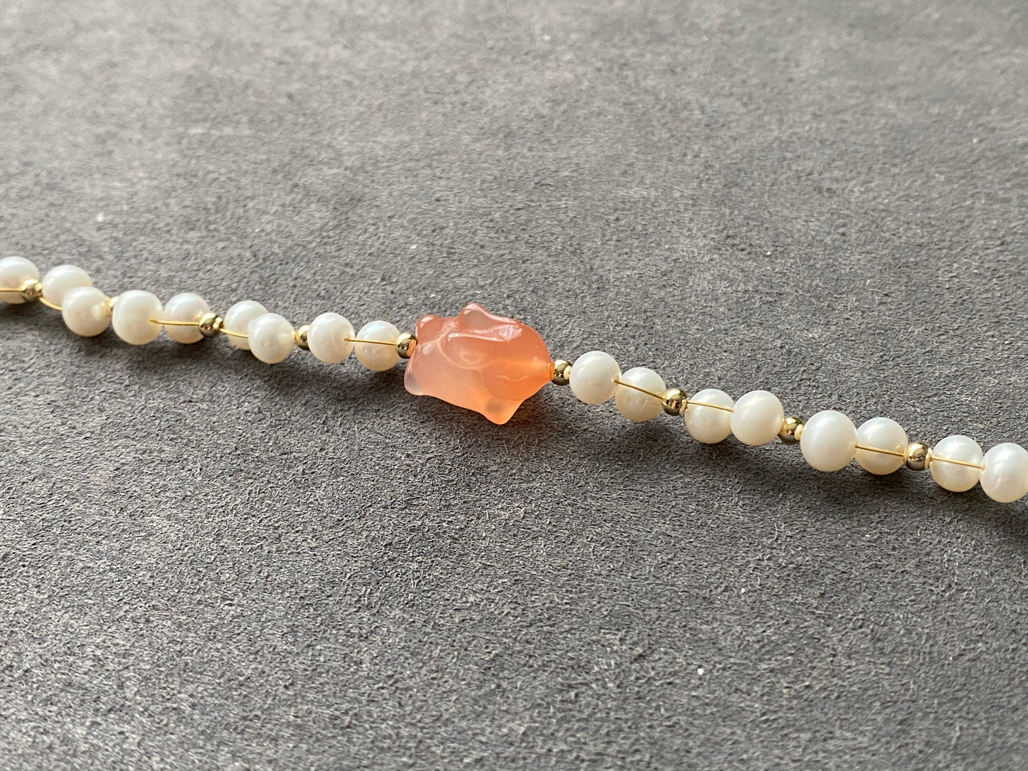 Natural Freshwater pearls with cuty bunny rabbit nanhong agate handmade Bracelet,gift for her