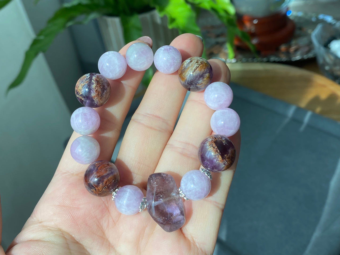 Natural Raw Ametrine Purple Lithium Amethyst Purple Phantom Lilac Mixed Design Bracelet