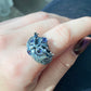 Hand made Natural Tanzanite and Black Spinel Sterling silver Owl big Ring adjustable size