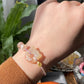 Natural Sakura Agate,cherry blossom agate hand carved hello kitty,star Donut ring braided rope Bracelet，Handmade Bracelet