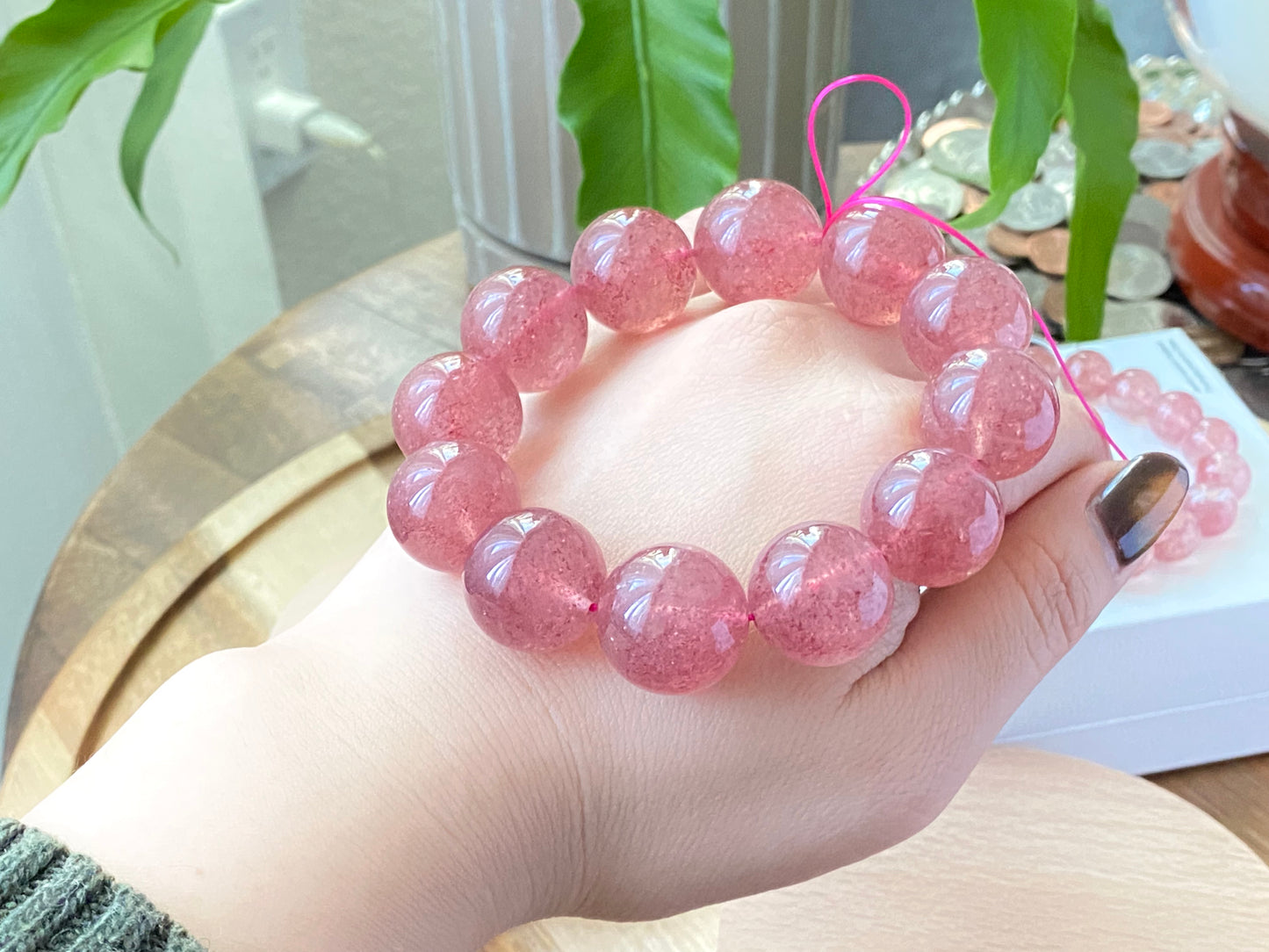 AAAA Grade Natural Rainbow Flash Strawberry Quartz with full seed Gemstone Healing Bracelet 7mm,8mm,10mm,11mm,18mm