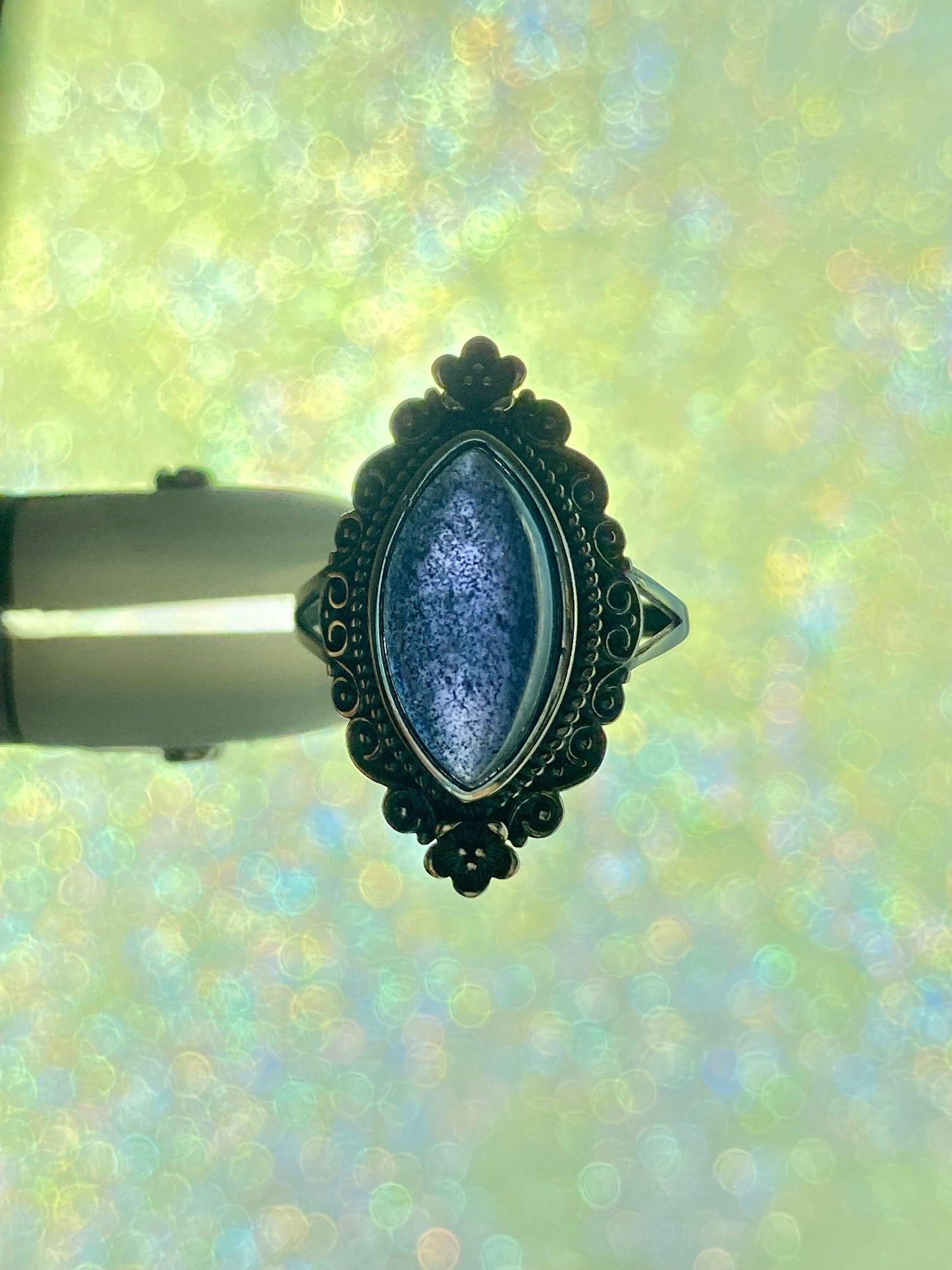 Natural High Rare Grade Marquise Bloodshot Iolite，Cordierite，Dichroite Mid century modern Vintage Sterling Silver Ring,weight lose gemstone