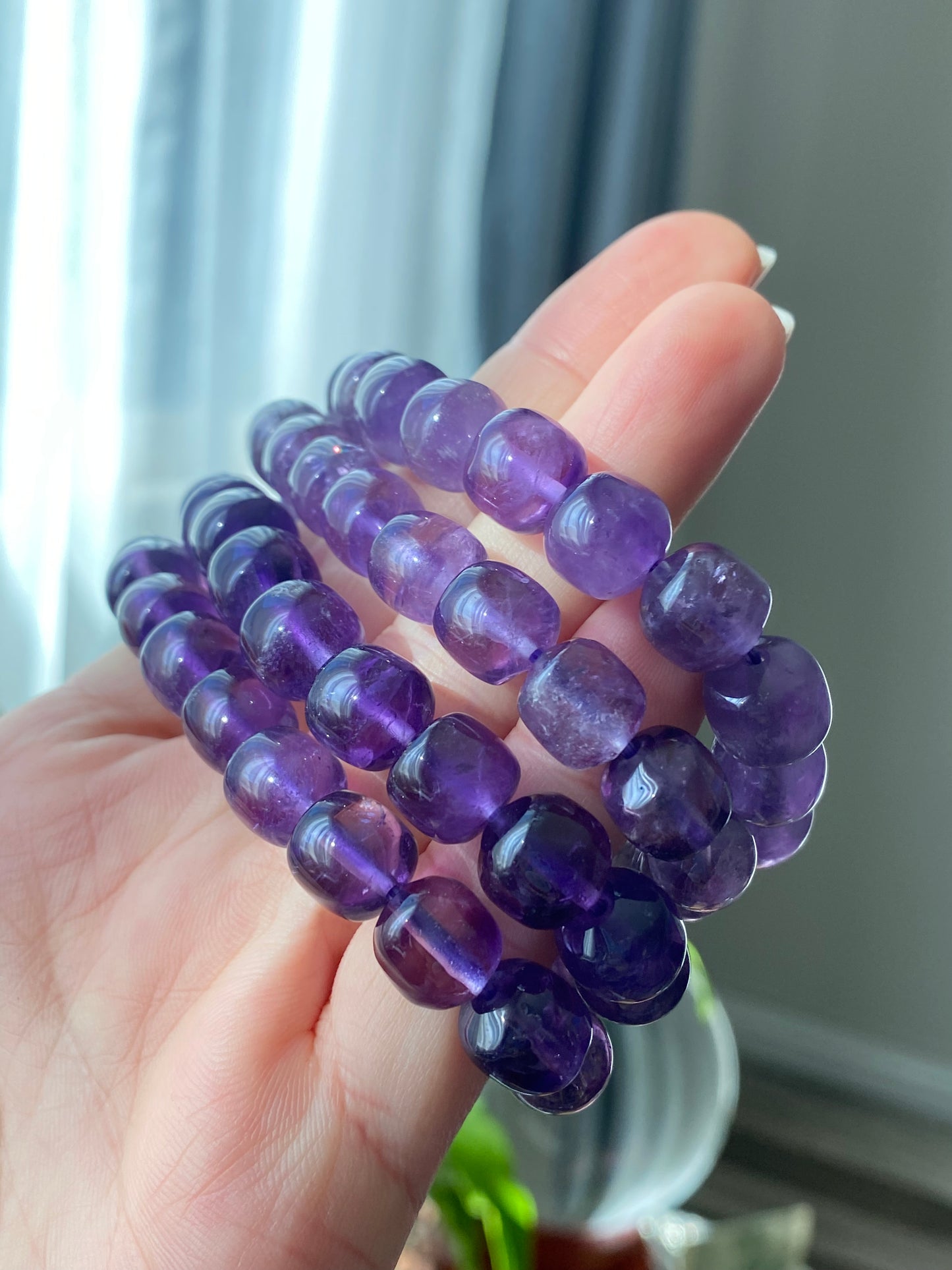 AAA High Quality Deep purple Natural Amethyst Brazil Cube Polished Gemstone beaded bracelet  9mm+