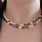 Natural Freshwater pearls with faceted Black Spinel 14K gold filled Handmade Necklace,gift for her, gift for him