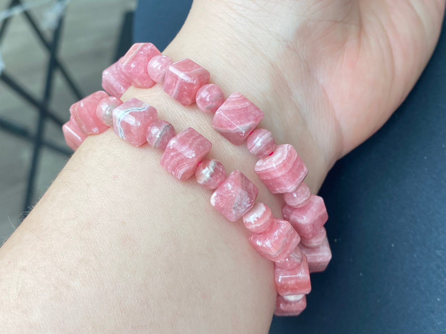 AAAA grade natural Rhodochrosite square pork belly bead bracelet handmade