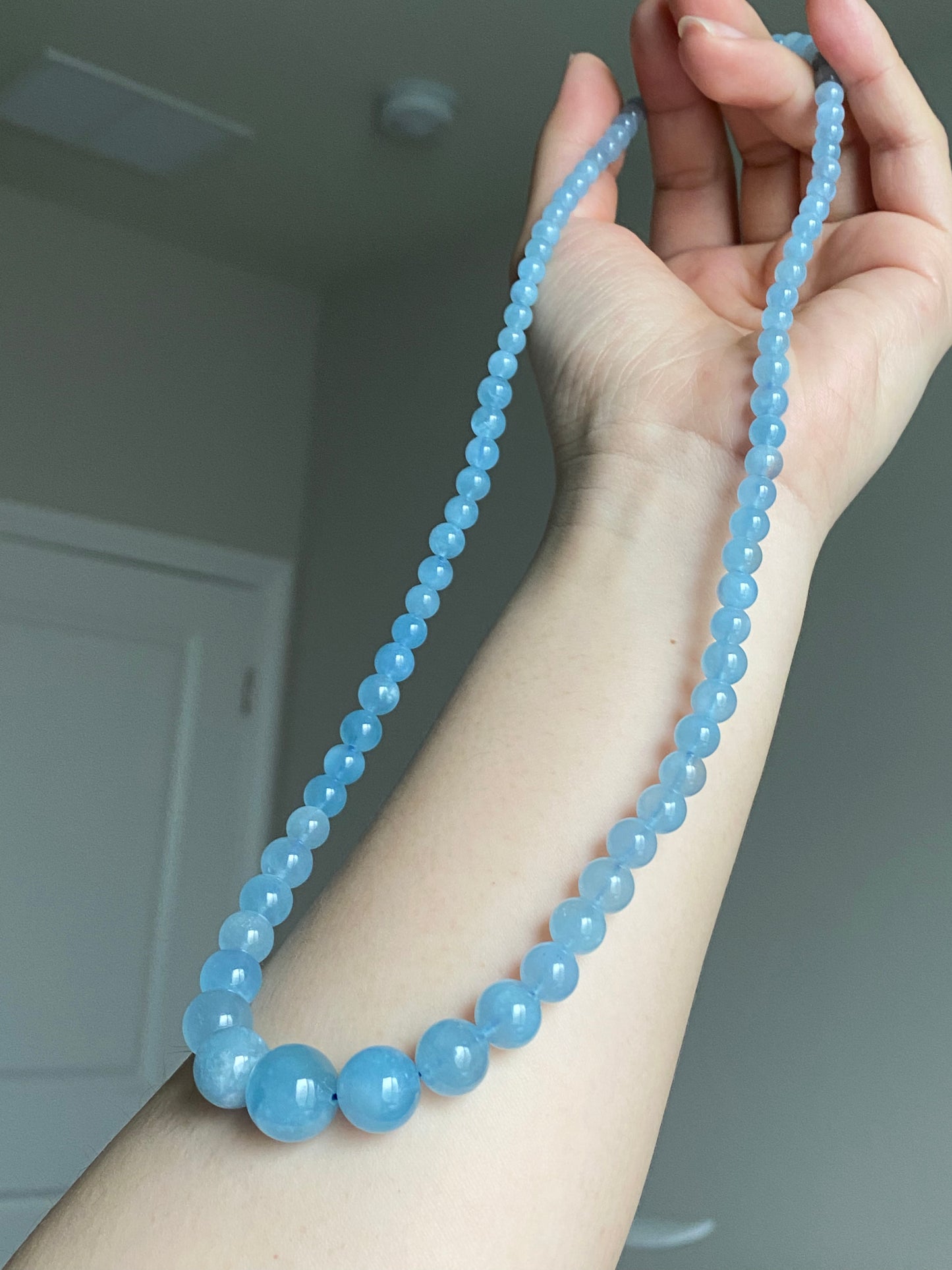 Natural Aquamarine Ocean Blue sky blue Mixed size Bead Healing Crystal Necklace 5-13MM,gift for her