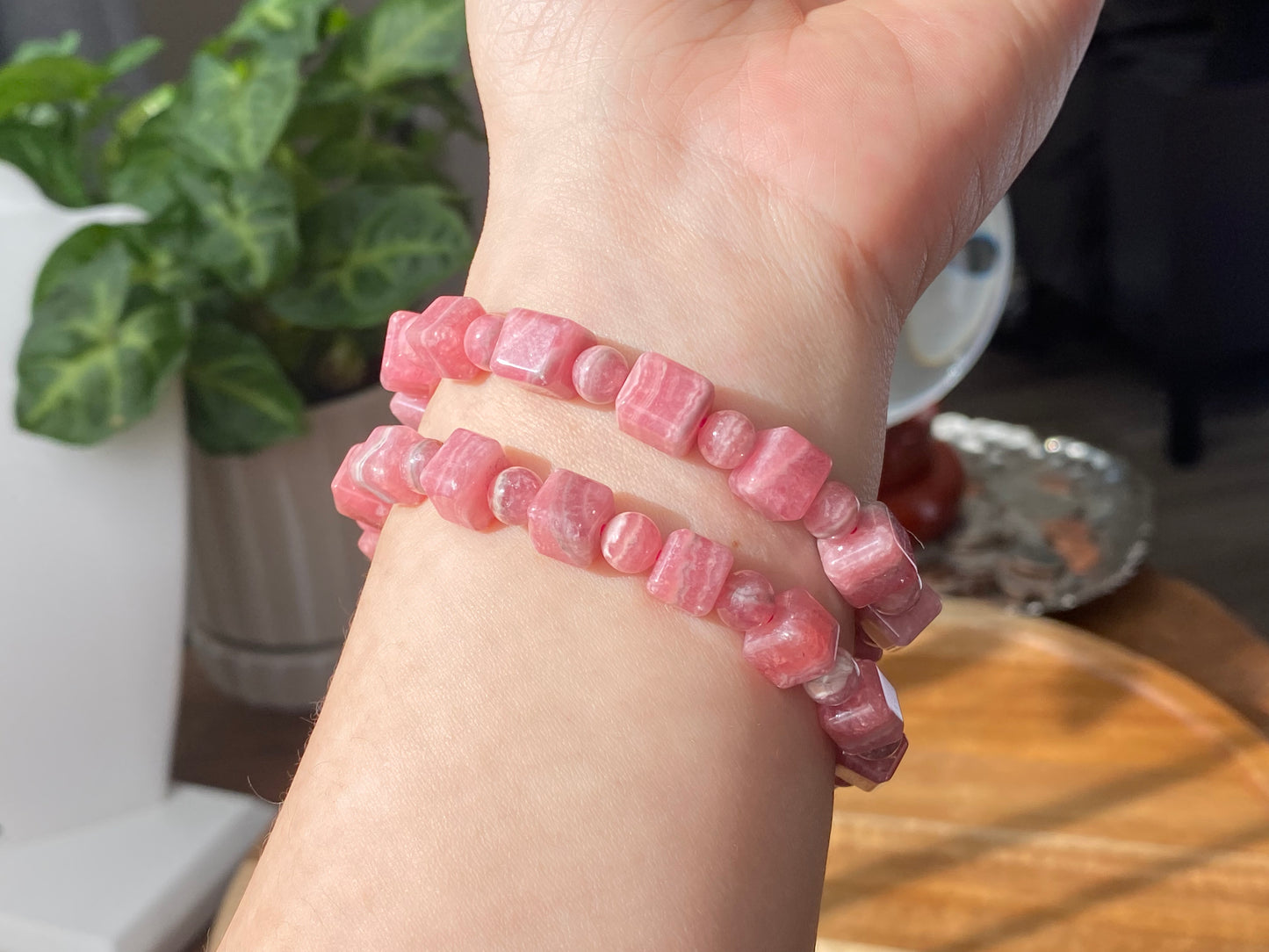 AAAA grade natural Rhodochrosite square pork belly bead bracelet handmade