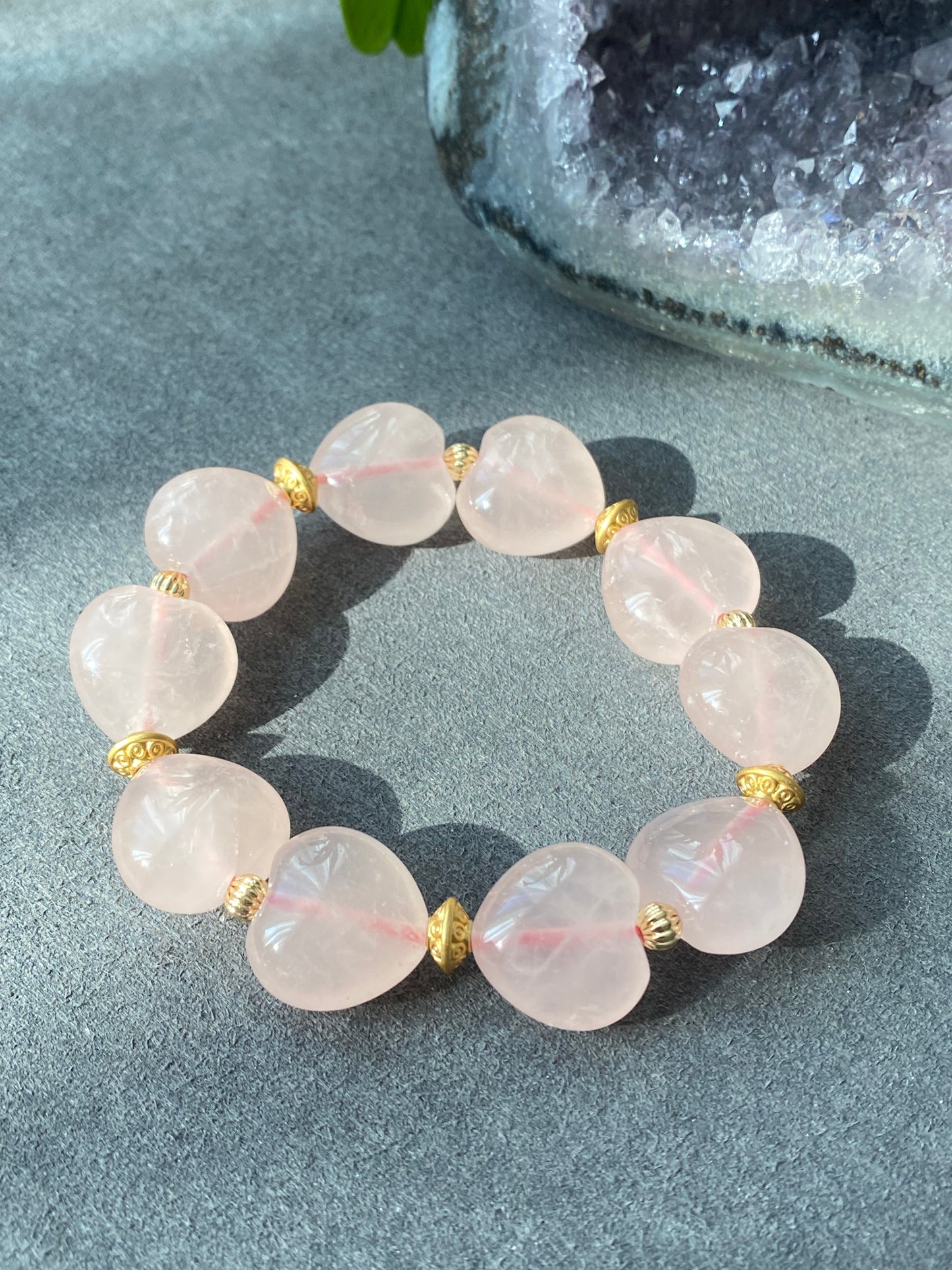 Natural AAA high quality Rose quartz cuty puffy heart shape,bow bead Bracelet,Valentine's gift, gift for her,Love and relationships