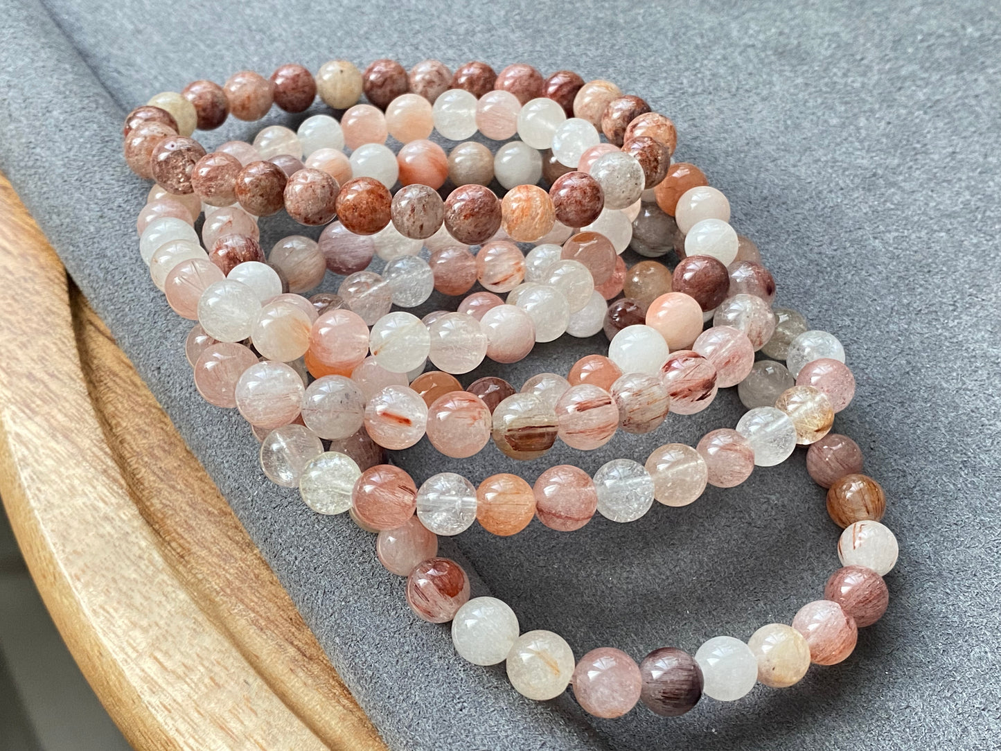 Natural Rainbow Rutilated Quartz,Rabbit Hair Crystal Round beaded Bracelet 7mm