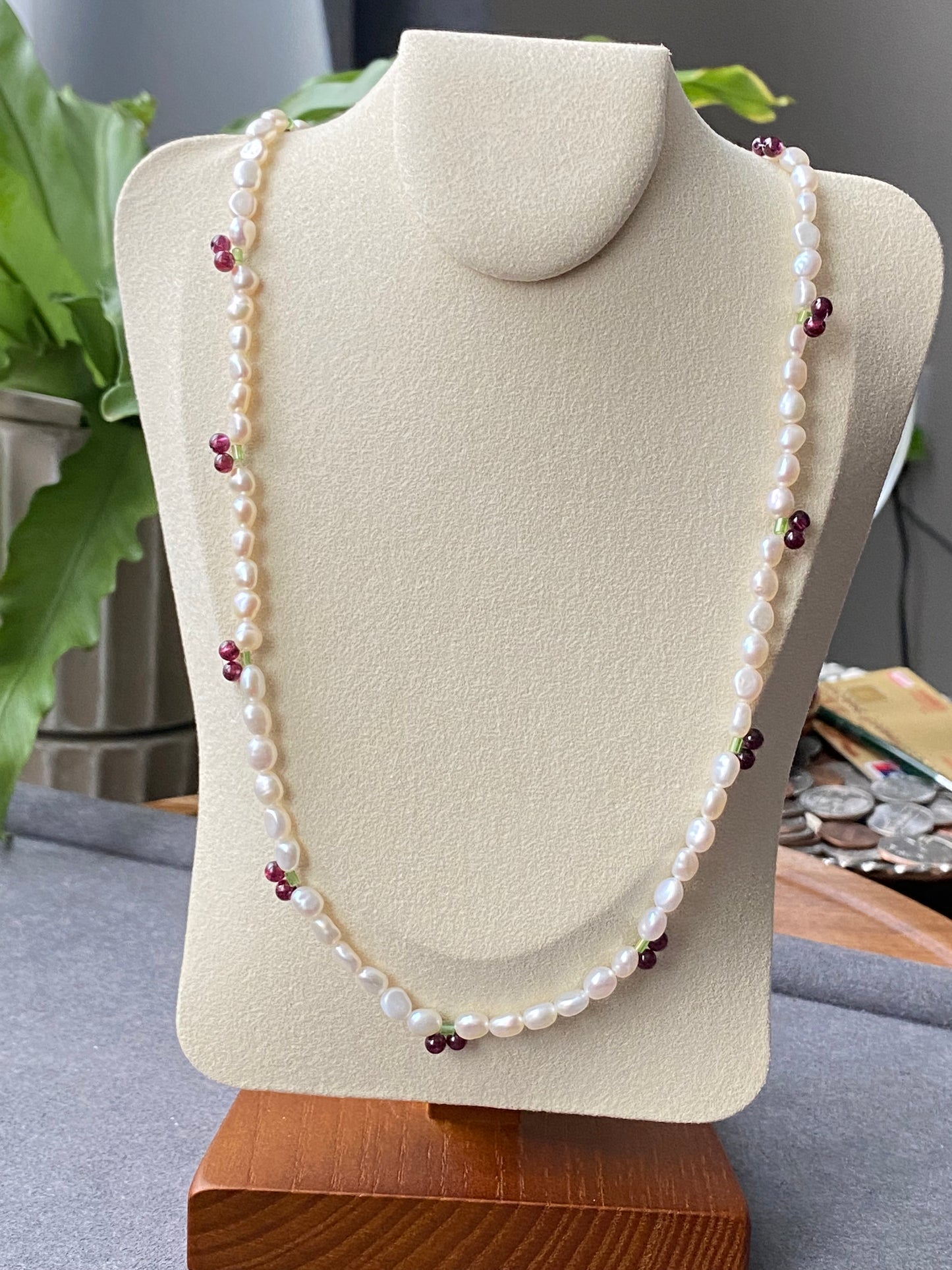 Natural Freshwater Baroque Pearls garnet cherry Multiple Handmade Necklace, double wrap handmade bracelet, gift for her