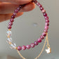 Natural Ruby Red Tourmaline Pink Tourmaline 5mm with white crystal Beaded Bracelet