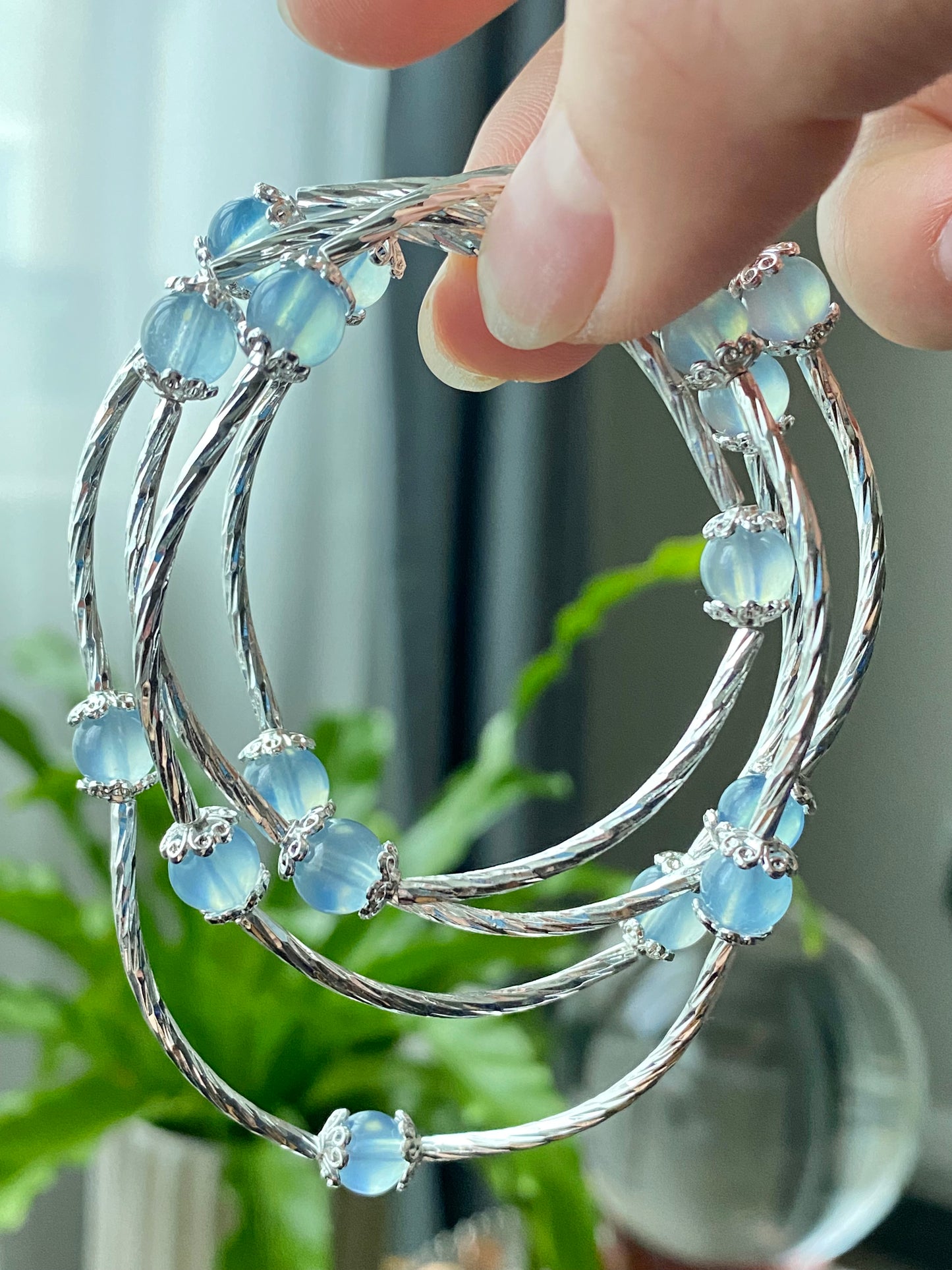 Natural Aquamarine gemstone 4 Layers design multiple gemstone you can pick Round bracelet Necklace