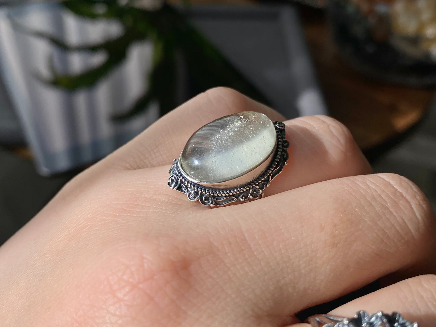 Natural Polished Libyan Desert Glass,Libyan Gold Tektite Sterling silver Mid Century Modern Vintage setting Oval shape Adjustable Ring