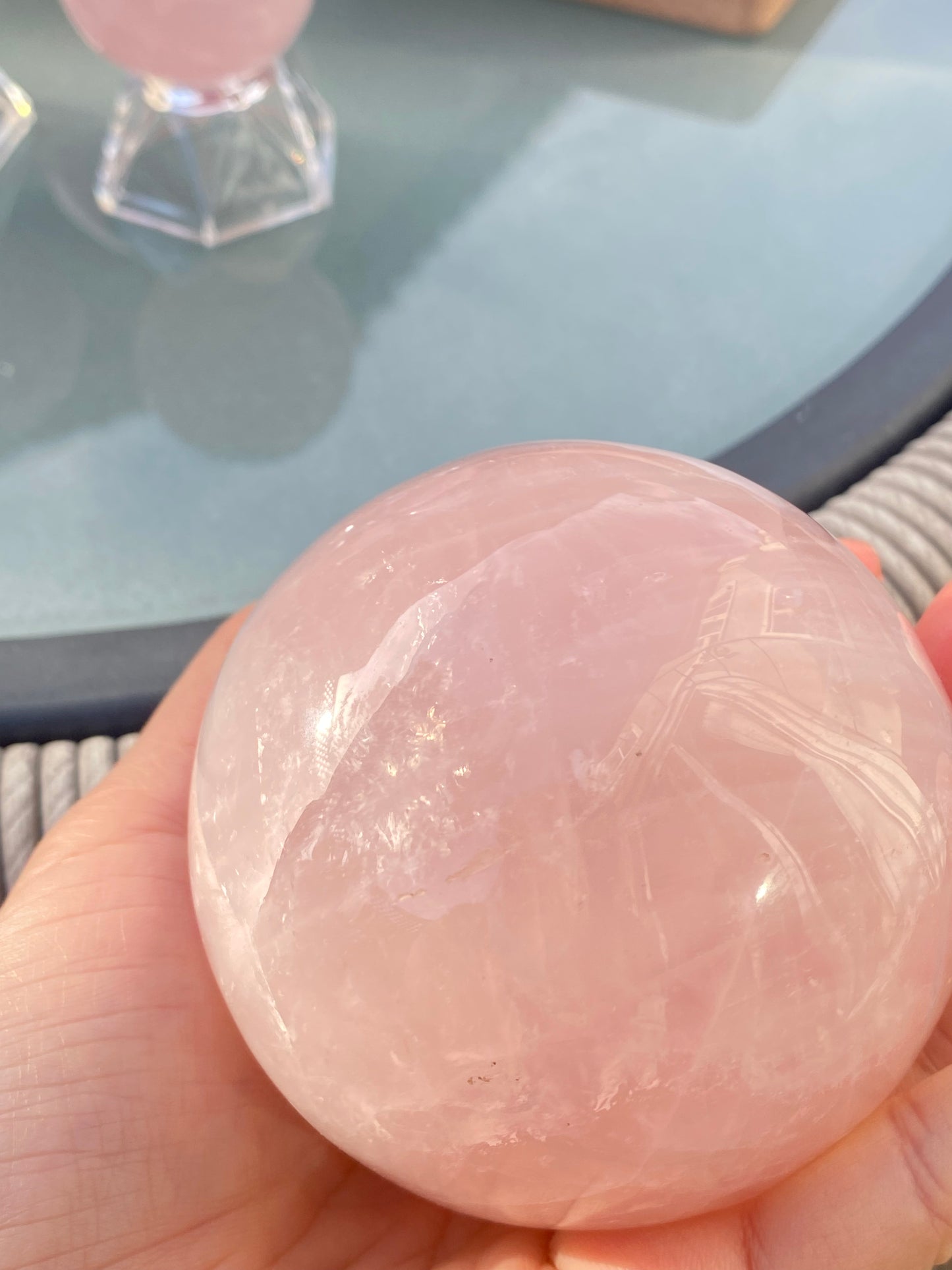 Hight grade 76MM Natural Rose quartz Sphere，Quartz Crystal Ball,Crystal Healing Divination ball,Led light stander