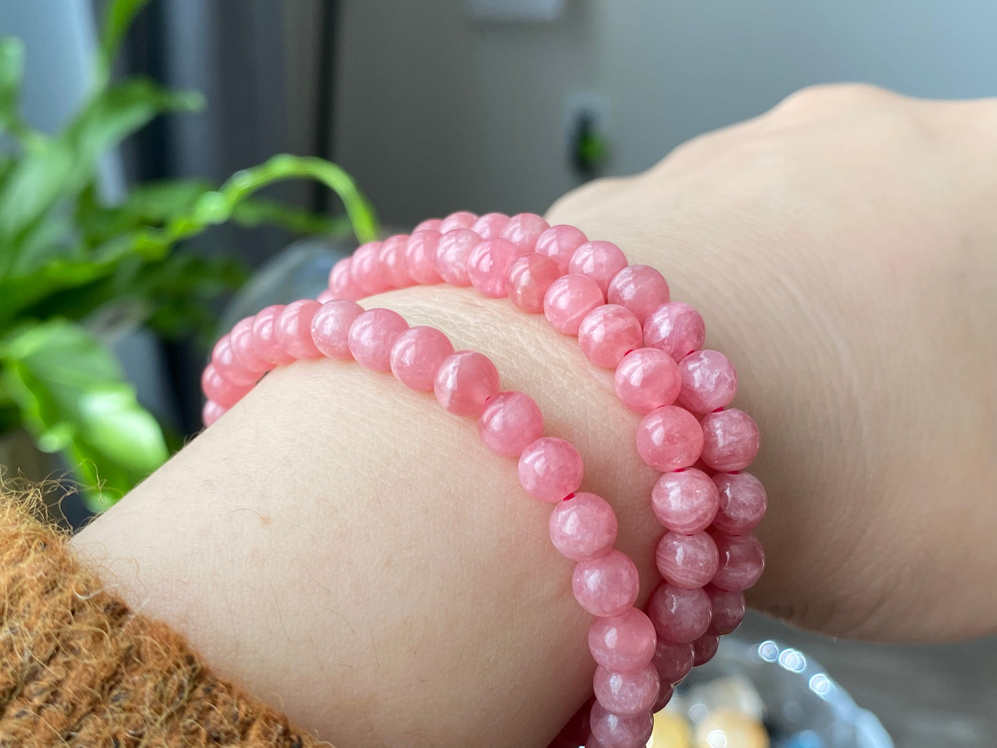 Top High Grade Ice Rhodochrosite,Less white more clear Rainbow cat eye fire smooth round Bracelet