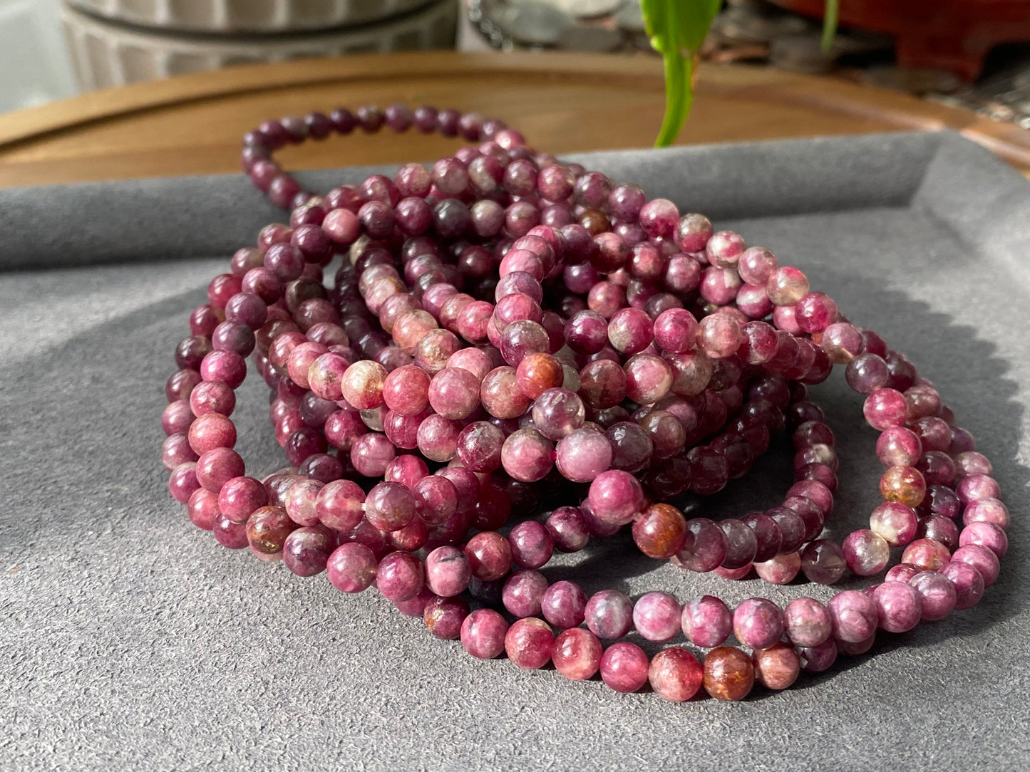 5mm Natural Ruby Red Tourmaline Round Beaded Crystal Bracelet