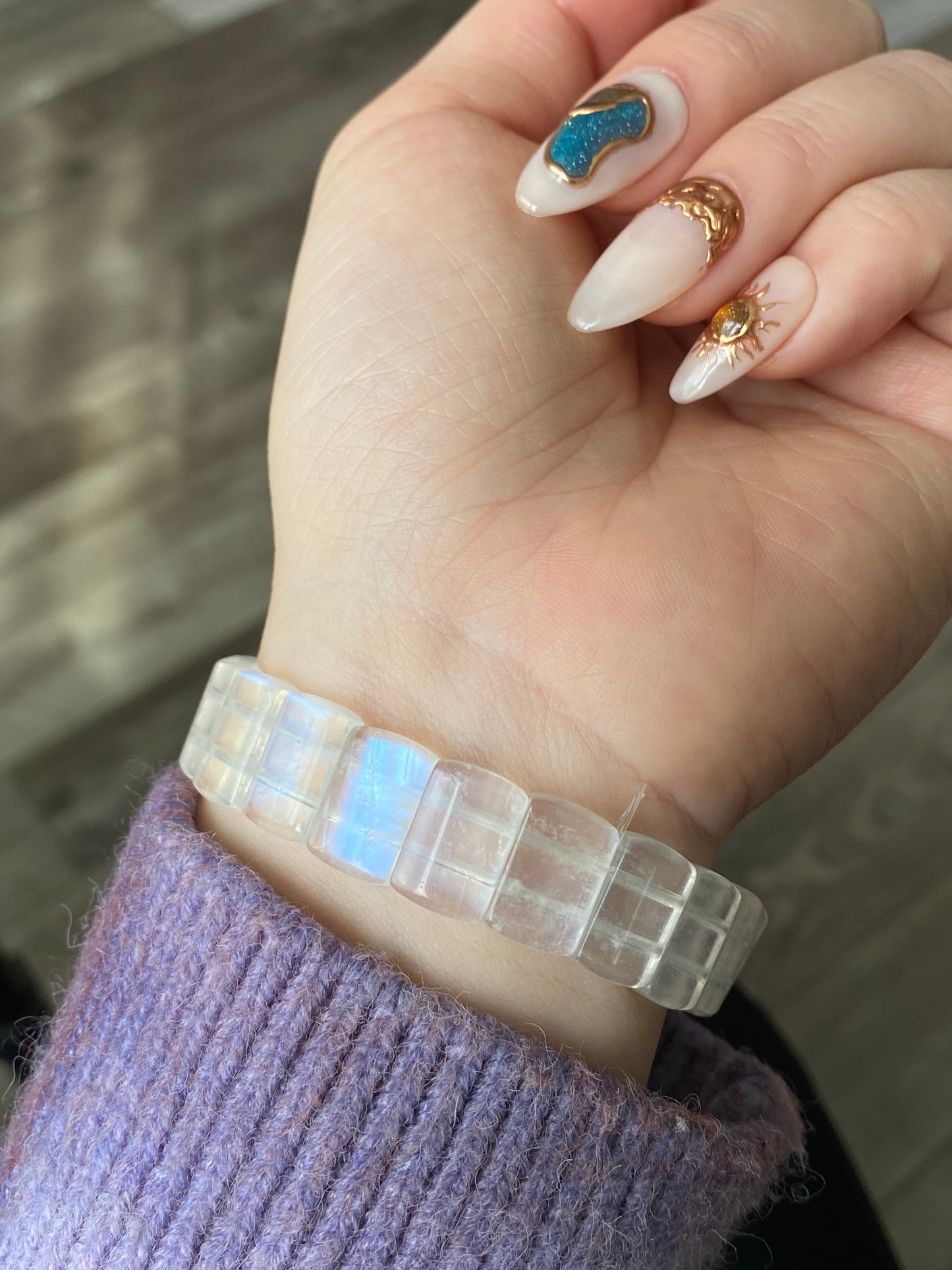 Natural Sri Lanka Moonstone super strong blue Fire illuminate rectangle Bangle bracelet, gift for her,anniversary gift