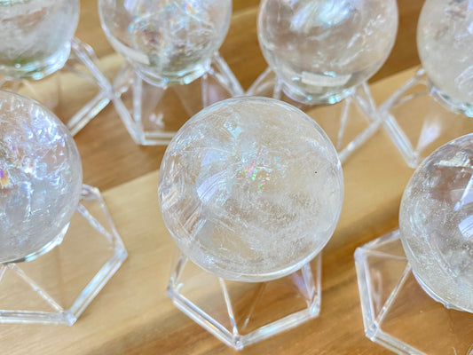 Natural Rainbow in Quartz White Rock Crystal Ball, Crystal point,  White Azeztulite Quartz  Mineral Specimen,Divination sphere Ball